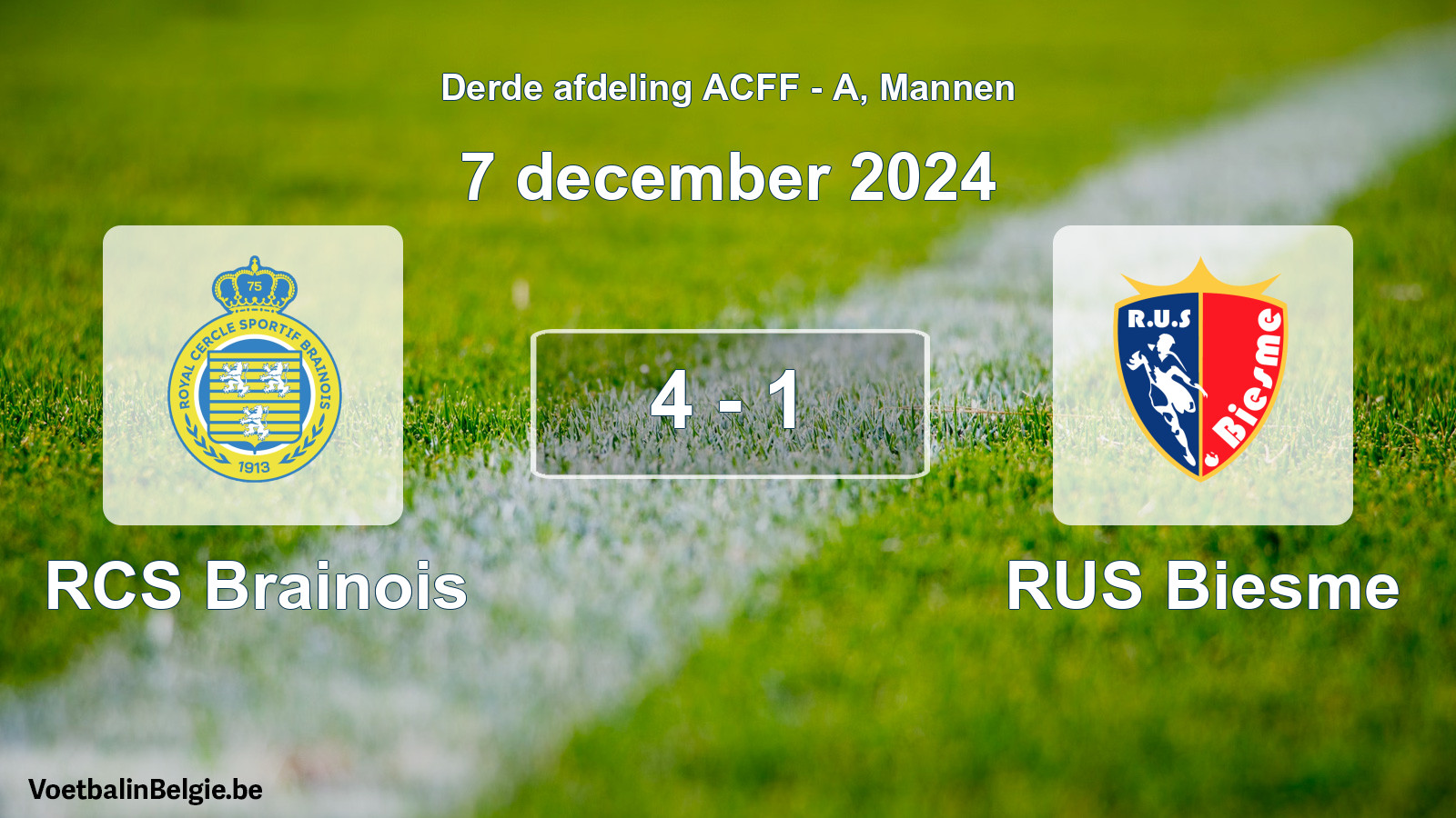 Gespeelde wedstrijd mannenvoetbal: RCS Brainois - RUS Biesme 4 - 1 (7 december 2024)