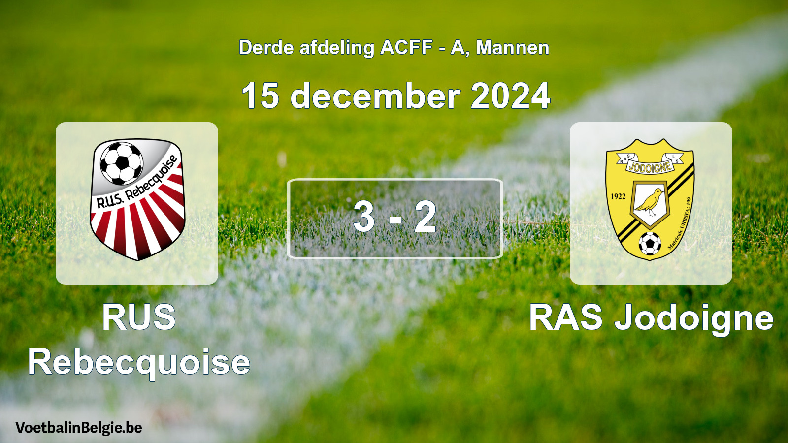 Gespeelde wedstrijd mannenvoetbal: RUS Rebecquoise - RAS Jodoigne 3 - 2 (15 december 2024)
