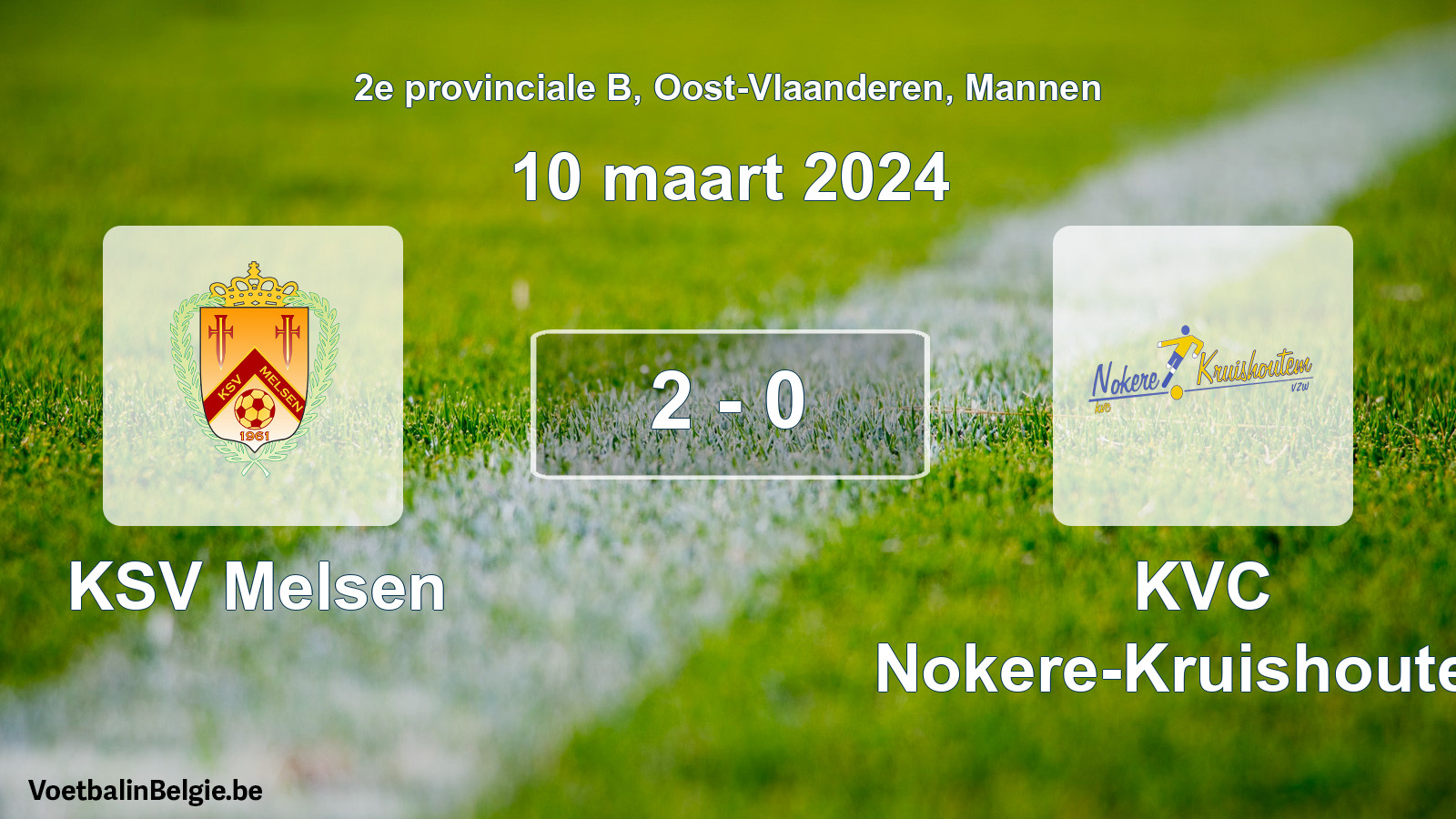 Gespeelde wedstrijd mannenvoetbal: KSV Melsen - KVC Nokere-Kruishoutem 2 - 0 (10 maart 2024)