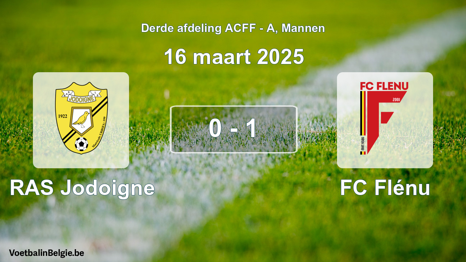 Gespeelde wedstrijd mannenvoetbal: RAS Jodoigne - FC Flénu 0 - 1 (16 maart 2025)
