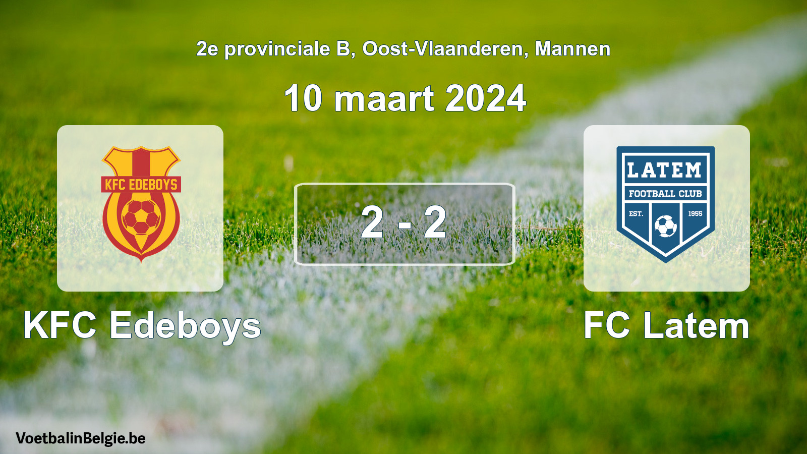 Gespeelde wedstrijd mannenvoetbal: KFC Edeboys - FC Latem 2 - 2 (10 maart 2024)