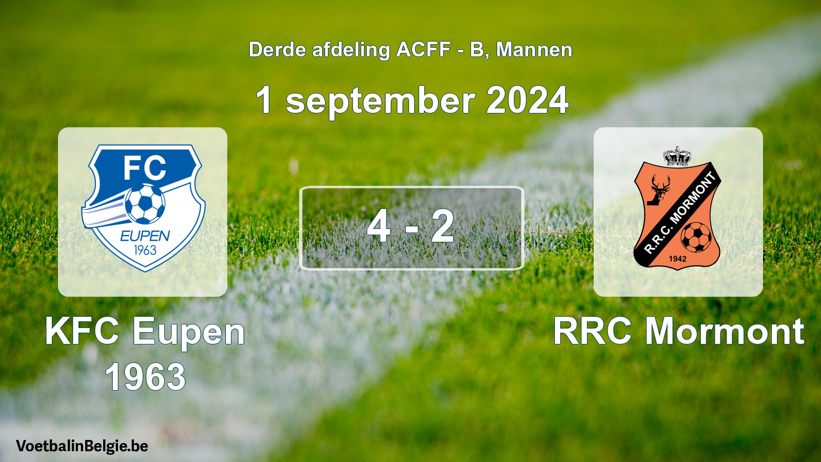 Gespeelde wedstrijd mannenvoetbal: KFC Eupen 1963 - RRC Mormont 4 - 2 (1 september 2024)