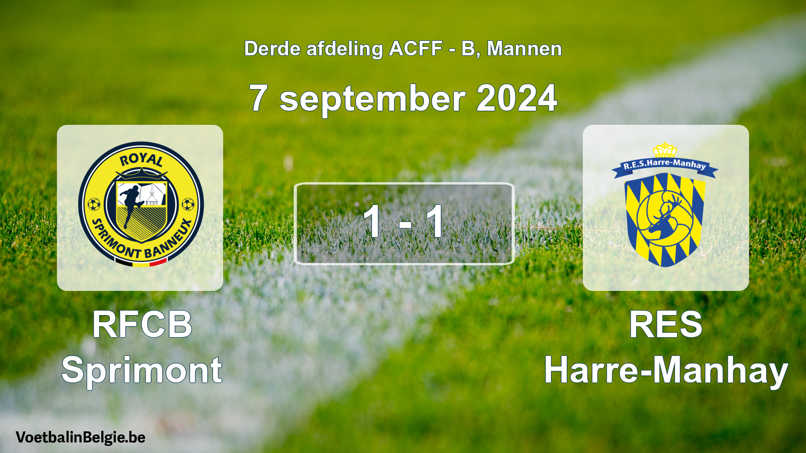Gespeelde wedstrijd mannenvoetbal: RFCB Sprimont - RES Harre-Manhay 1 - 1 (7 september 2024)