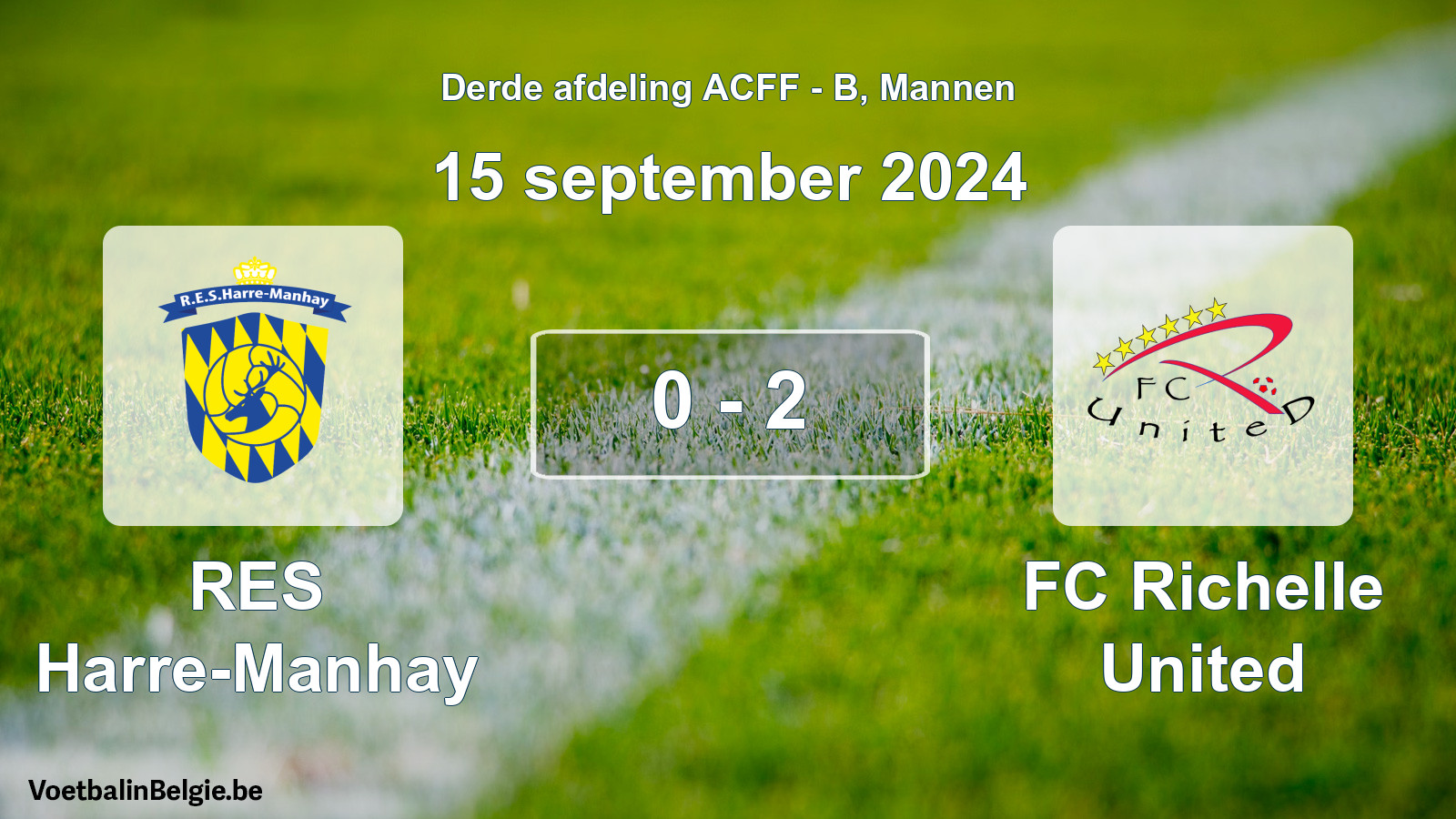 Gespeelde wedstrijd mannenvoetbal: RES Harre-Manhay - FC Richelle United 0 - 2 (15 september 2024)