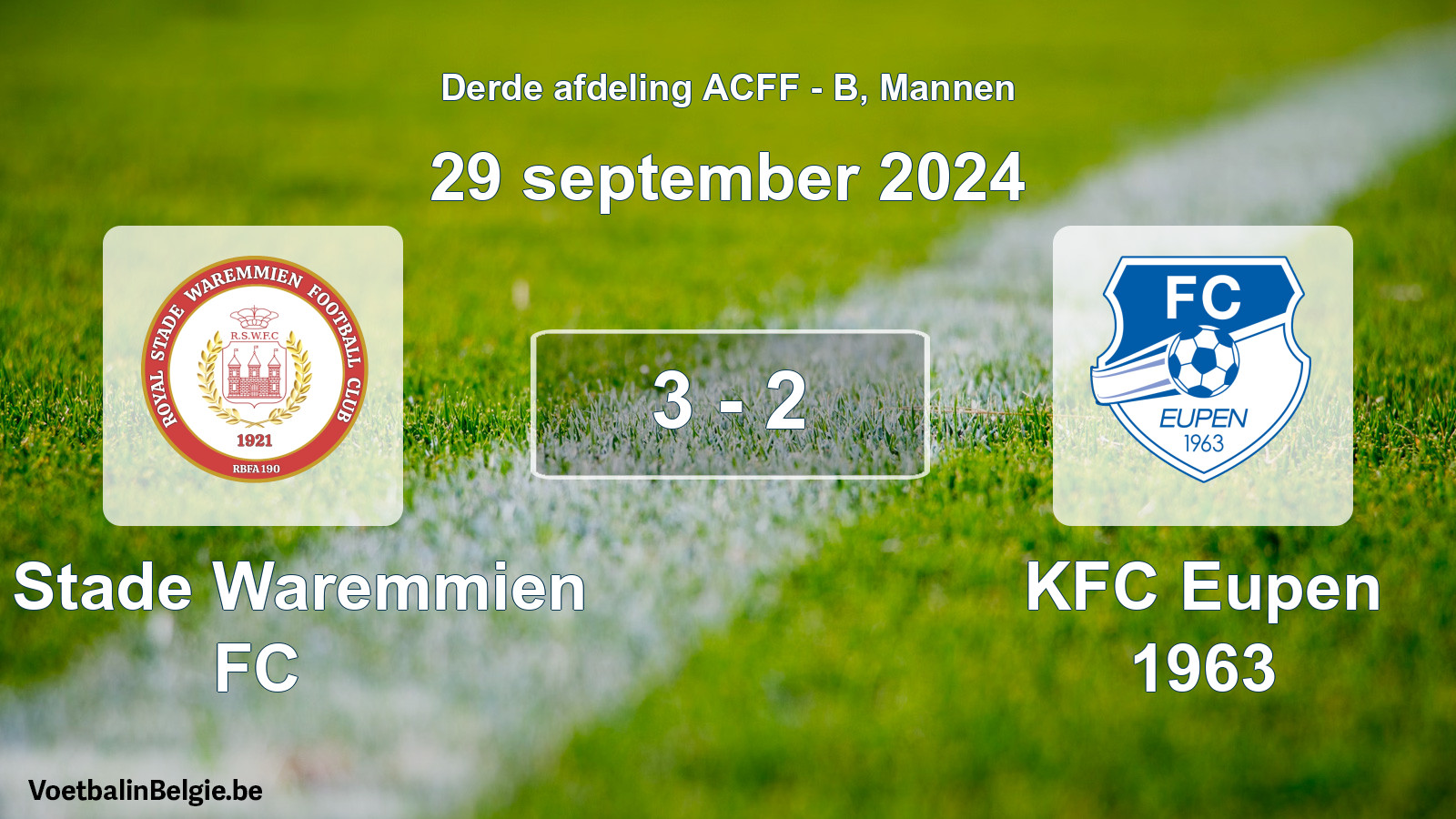 Gespeelde wedstrijd mannenvoetbal: R. Stade Waremmien FC - KFC Eupen 1963 3 - 2 (29 september 2024)