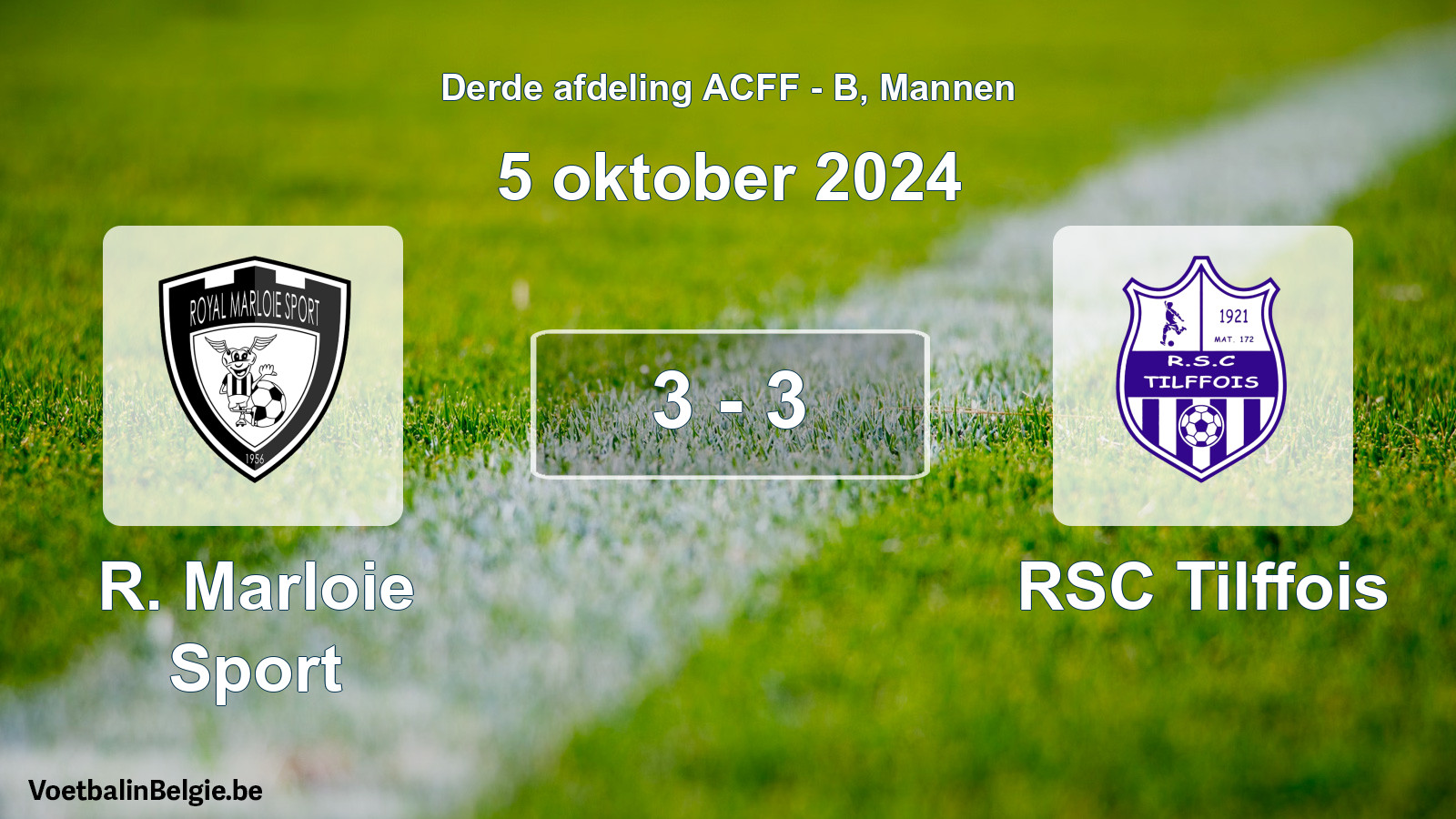 Gespeelde wedstrijd mannenvoetbal: R. Marloie Sport - RSC Tilffois 3 - 3 (5 oktober 2024)
