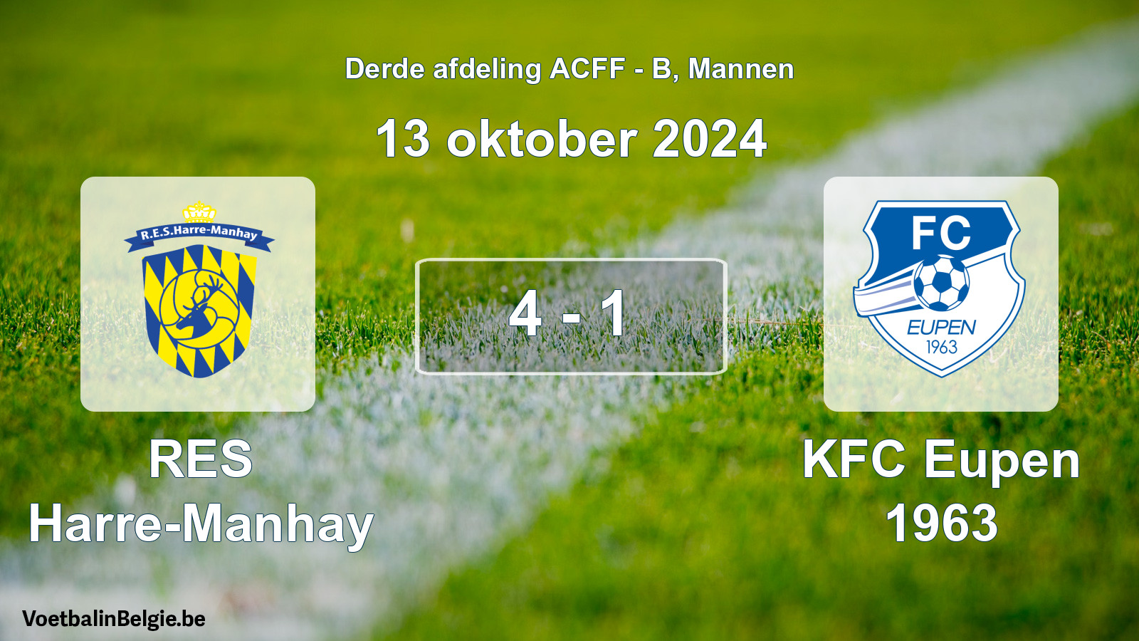 Gespeelde wedstrijd mannenvoetbal: RES Harre-Manhay - KFC Eupen 1963 4 - 1 (13 oktober 2024)