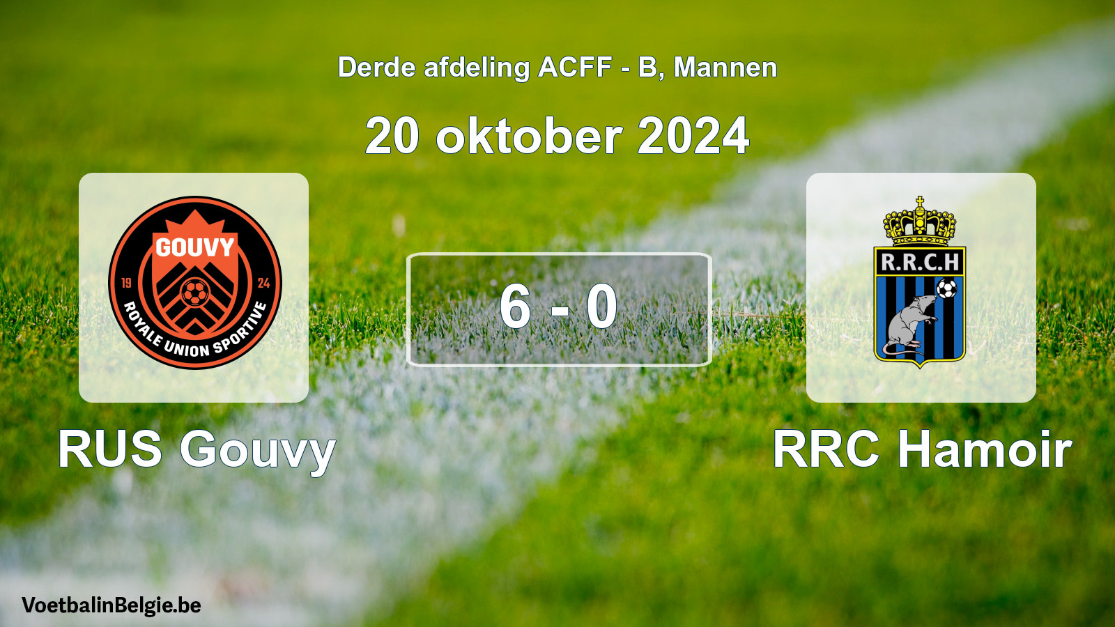 Gespeelde wedstrijd mannenvoetbal: RUS Gouvy - RRC Hamoir 6 - 0 (20 oktober 2024)