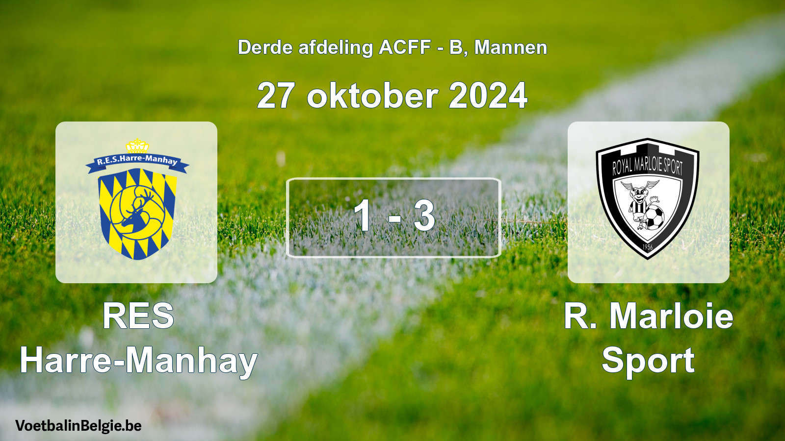 Gespeelde wedstrijd mannenvoetbal: RES Harre-Manhay - R. Marloie Sport 1 - 3 (27 oktober 2024)
