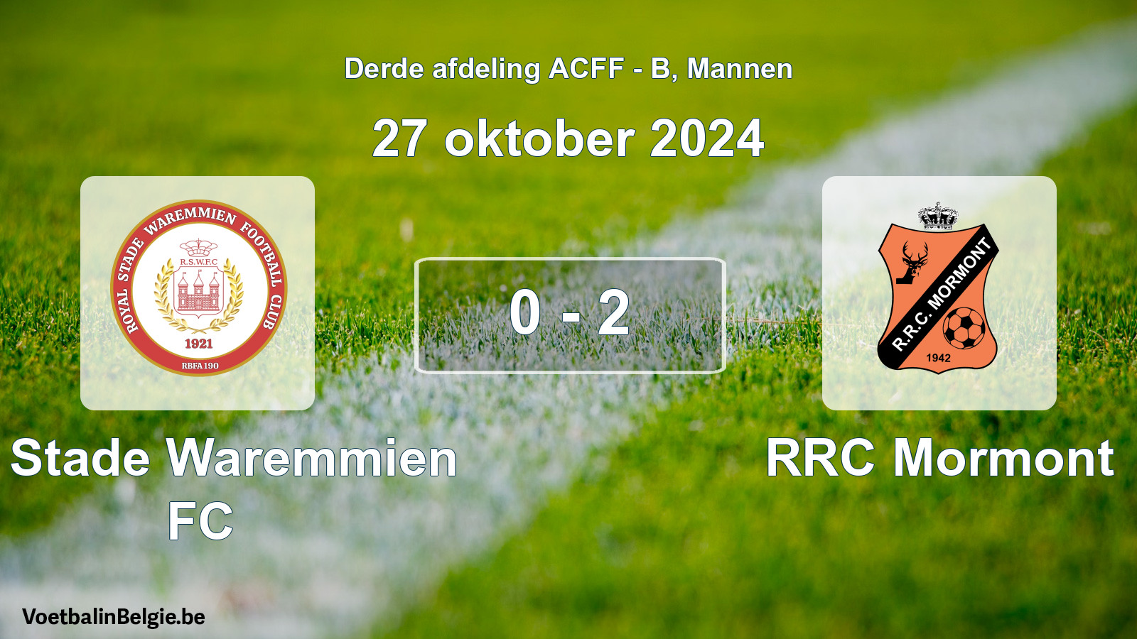 Gespeelde wedstrijd mannenvoetbal: R. Stade Waremmien FC - RRC Mormont 0 - 2 (27 oktober 2024)