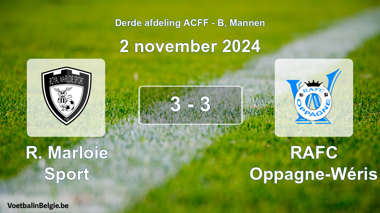 Gespeelde wedstrijd mannenvoetbal: R. Marloie Sport - RAFC Oppagne-Wéris 3 - 3 (2 november 2024)