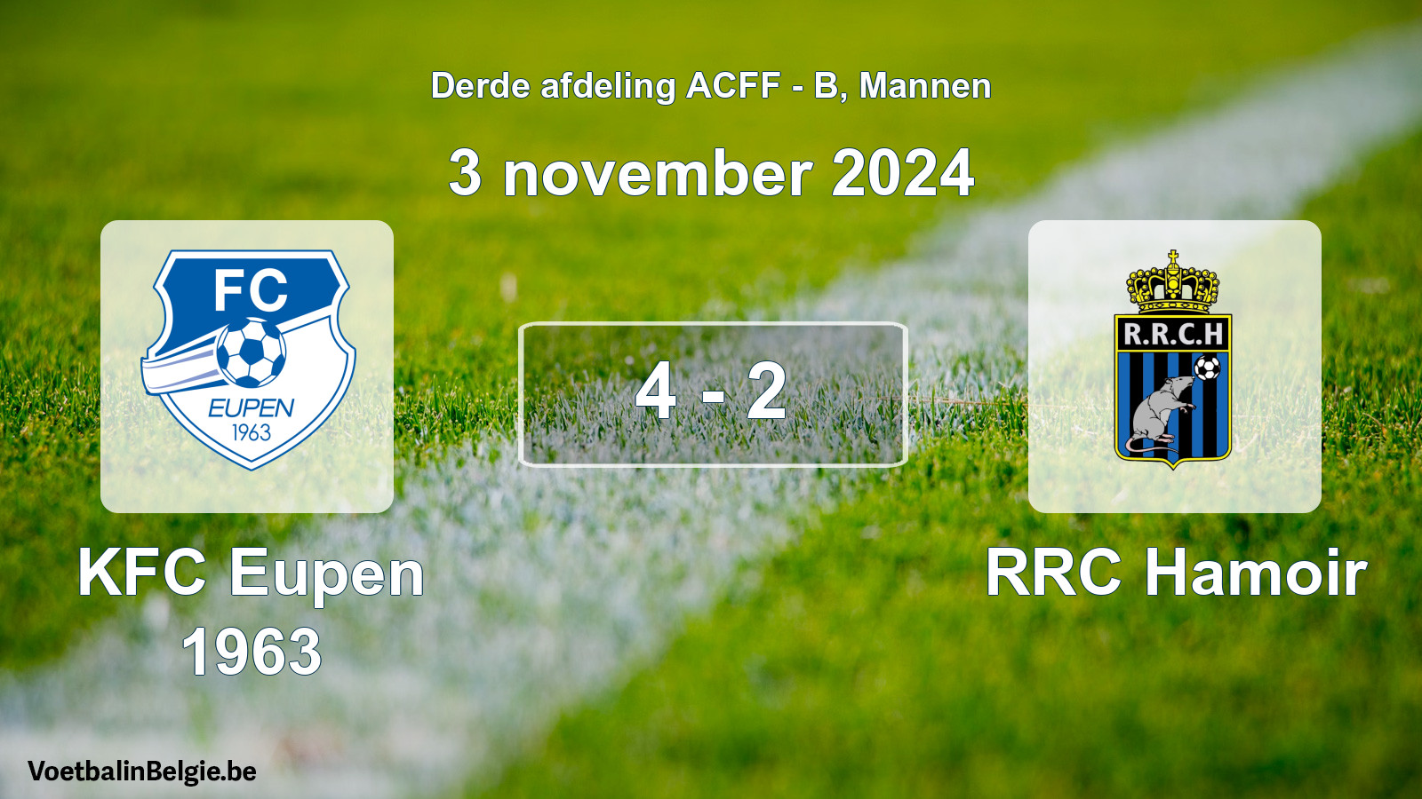 Gespeelde wedstrijd mannenvoetbal: KFC Eupen 1963 - RRC Hamoir 4 - 2 (3 november 2024)