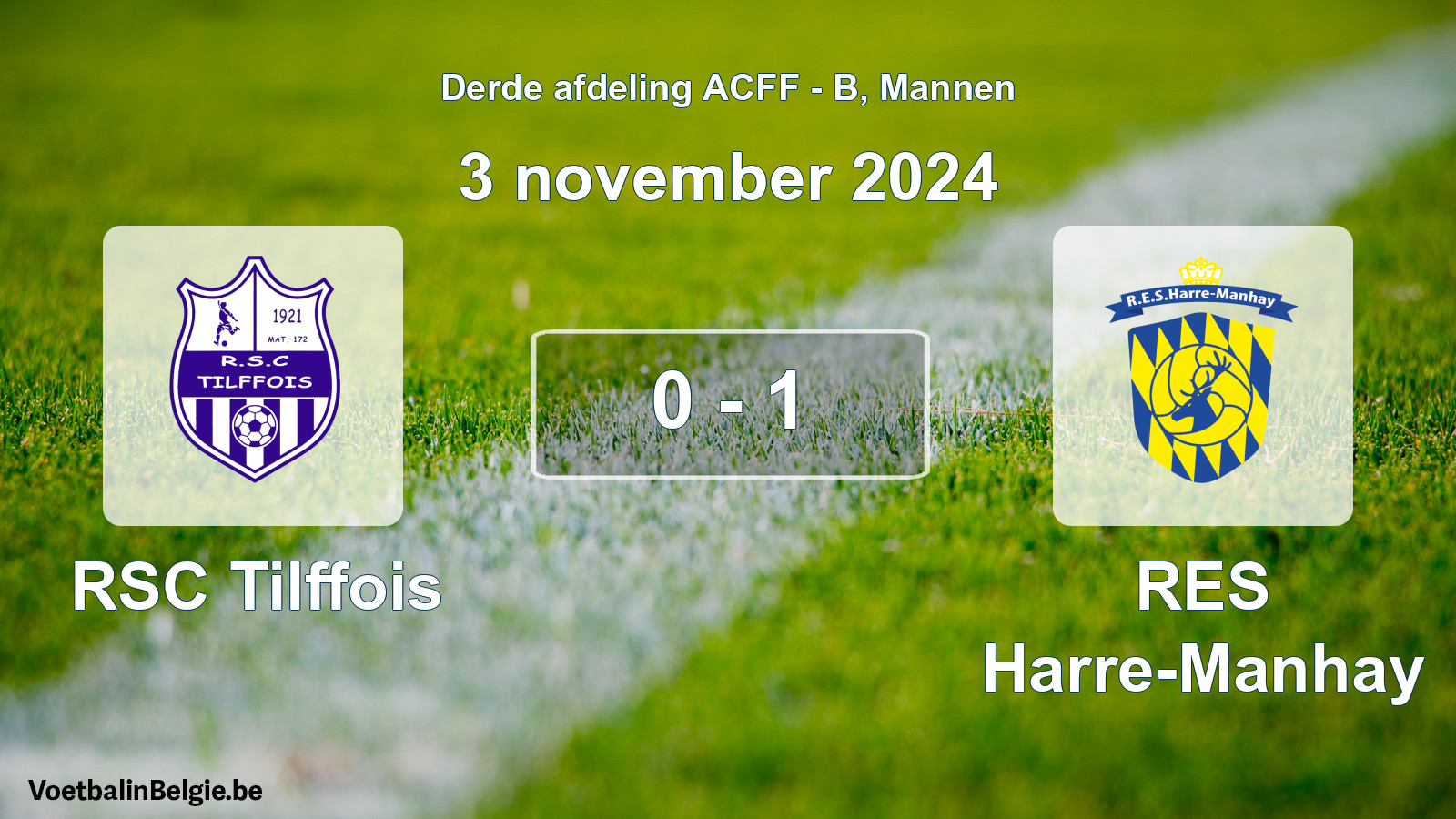 Gespeelde wedstrijd mannenvoetbal: RSC Tilffois - RES Harre-Manhay 0 - 1 (3 november 2024)