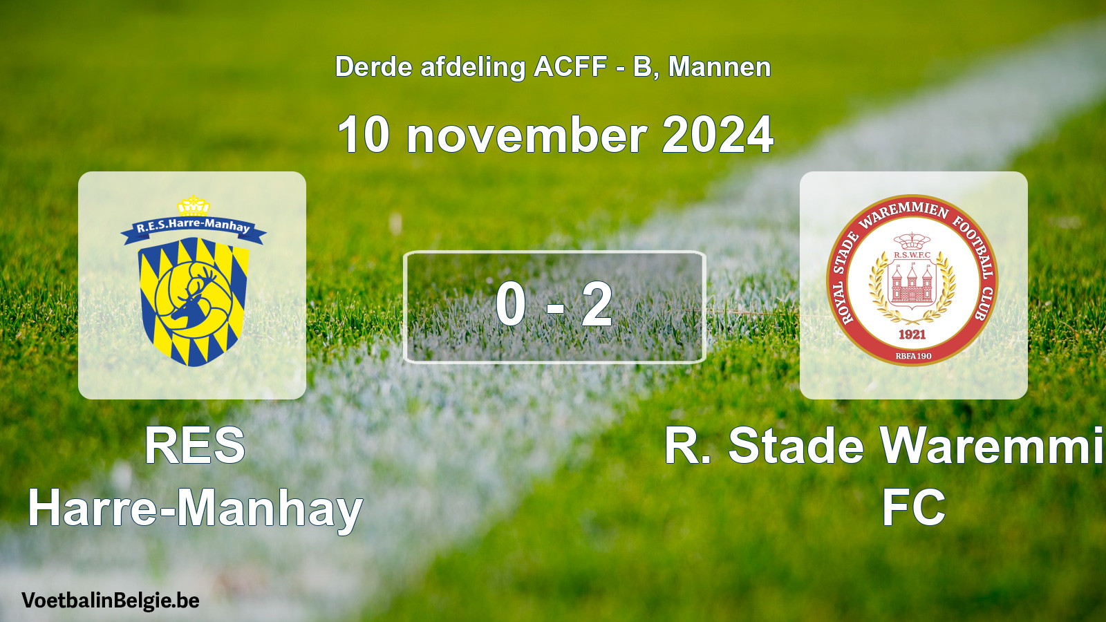 Gespeelde wedstrijd mannenvoetbal: RES Harre-Manhay - R. Stade Waremmien FC 0 - 2 (10 november 2024)