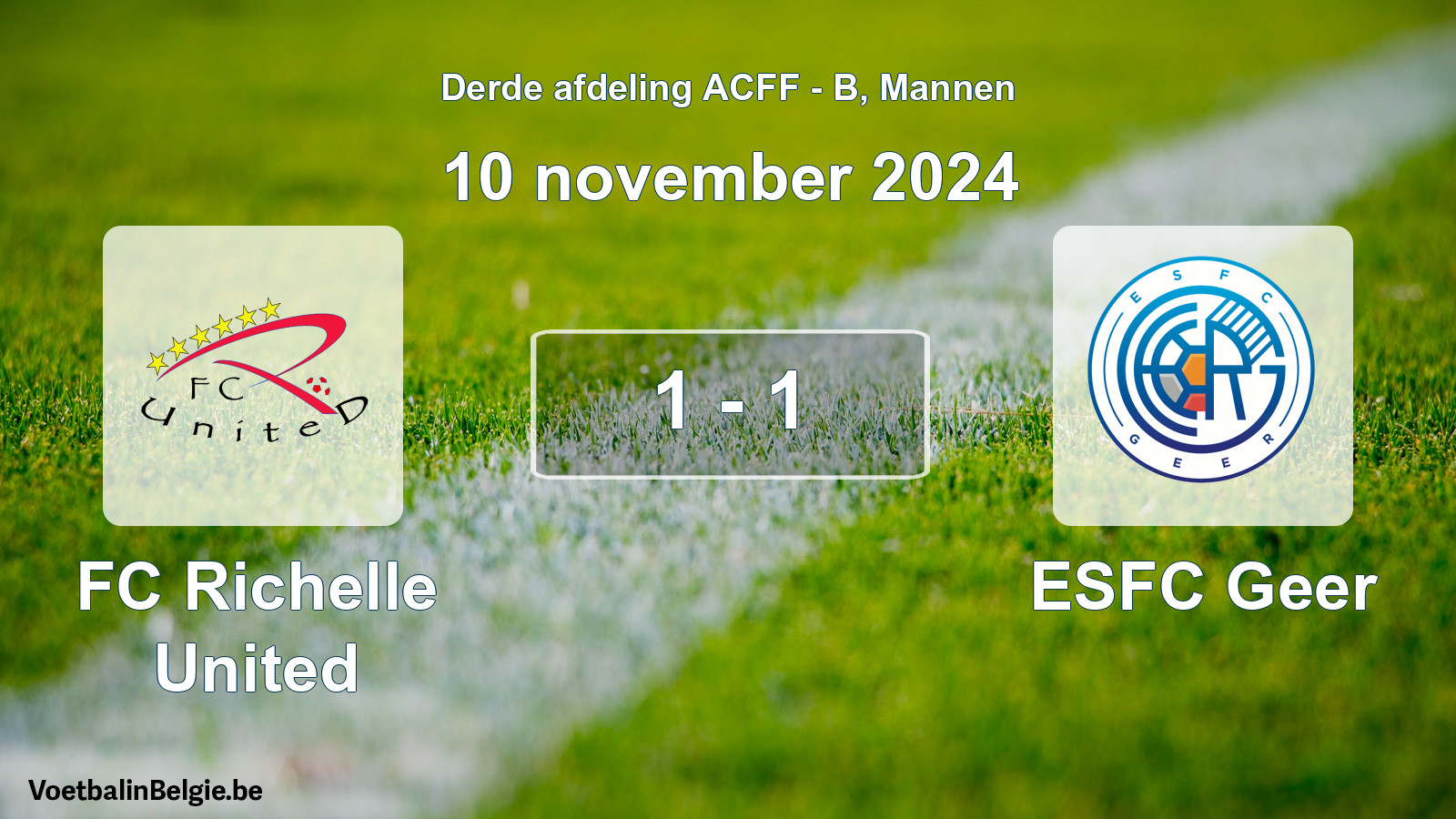Gespeelde wedstrijd mannenvoetbal: FC Richelle United - ESFC Geer 1 - 1 (10 november 2024)
