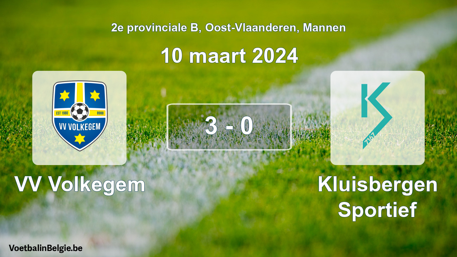 Gespeelde wedstrijd mannenvoetbal: VV Volkegem - Kluisbergen Sportief 3 - 0 (10 maart 2024)