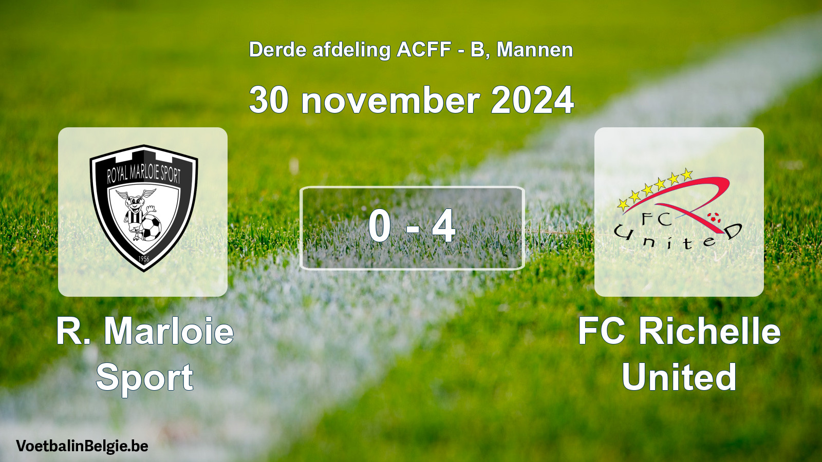 Gespeelde wedstrijd mannenvoetbal: R. Marloie Sport - FC Richelle United 0 - 4 (30 november 2024)