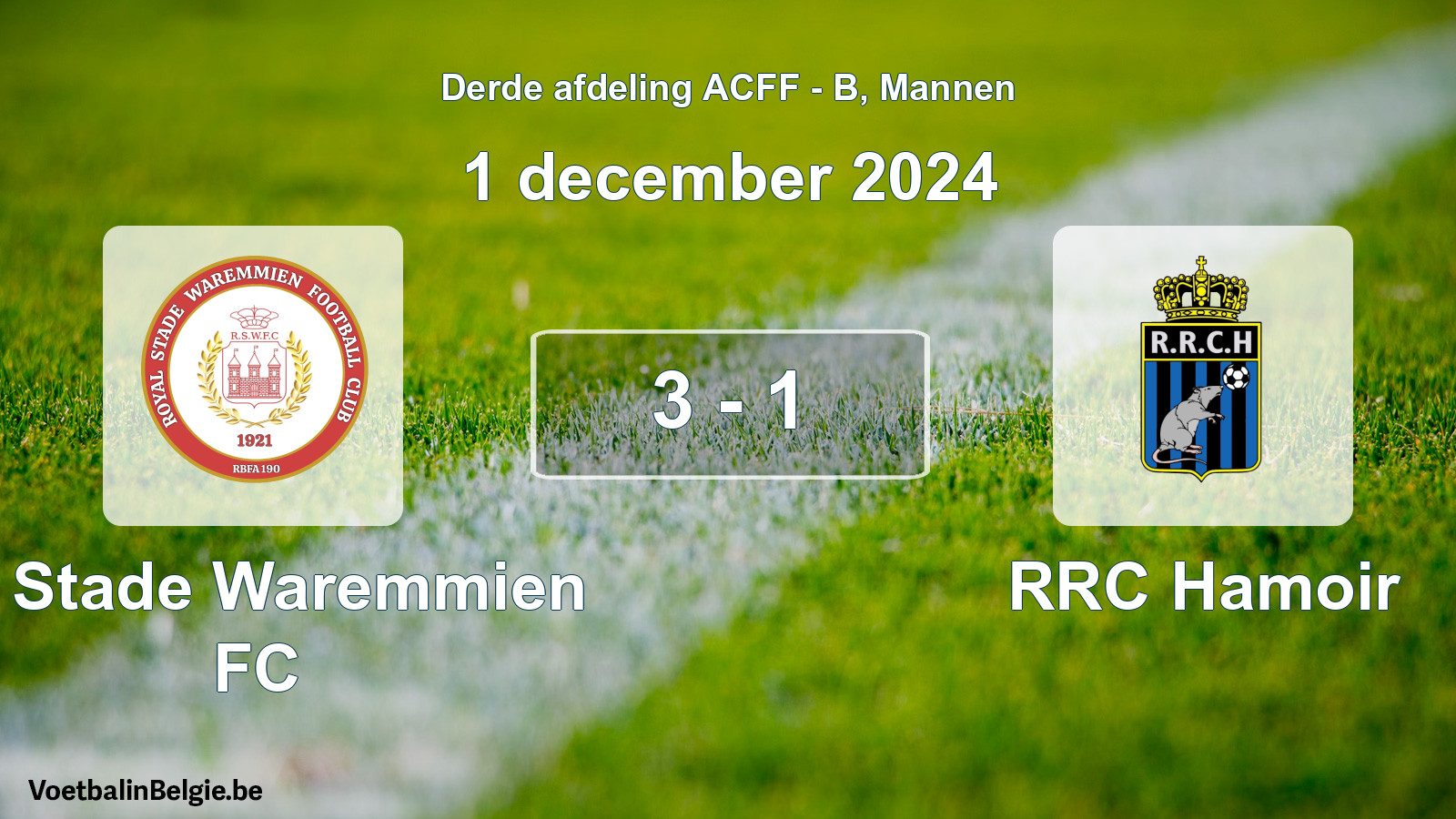 Gespeelde wedstrijd mannenvoetbal: R. Stade Waremmien FC - RRC Hamoir 3 - 1 (1 december 2024)