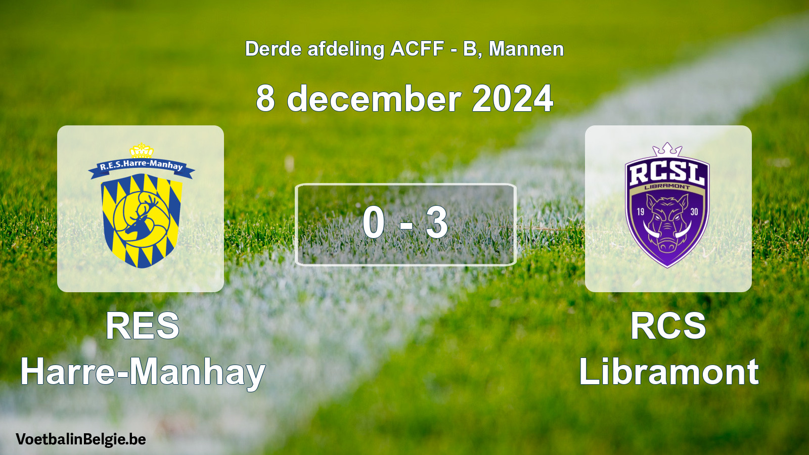 Gespeelde wedstrijd mannenvoetbal: RES Harre-Manhay - RCS Libramont 0 - 3 (8 december 2024)