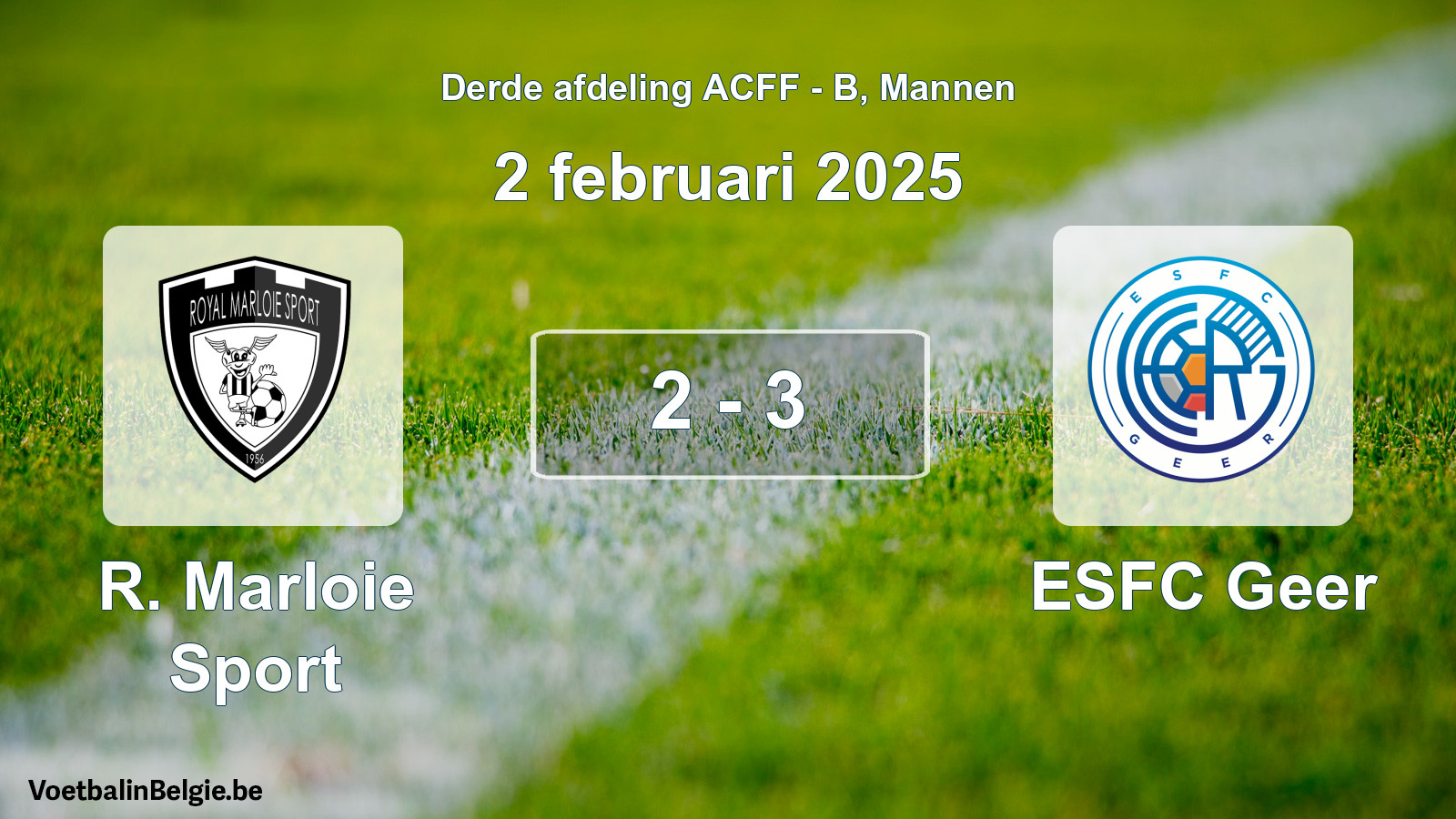Gespeelde wedstrijd mannenvoetbal: R. Marloie Sport - ESFC Geer 2 - 3 (2 februari 2025)