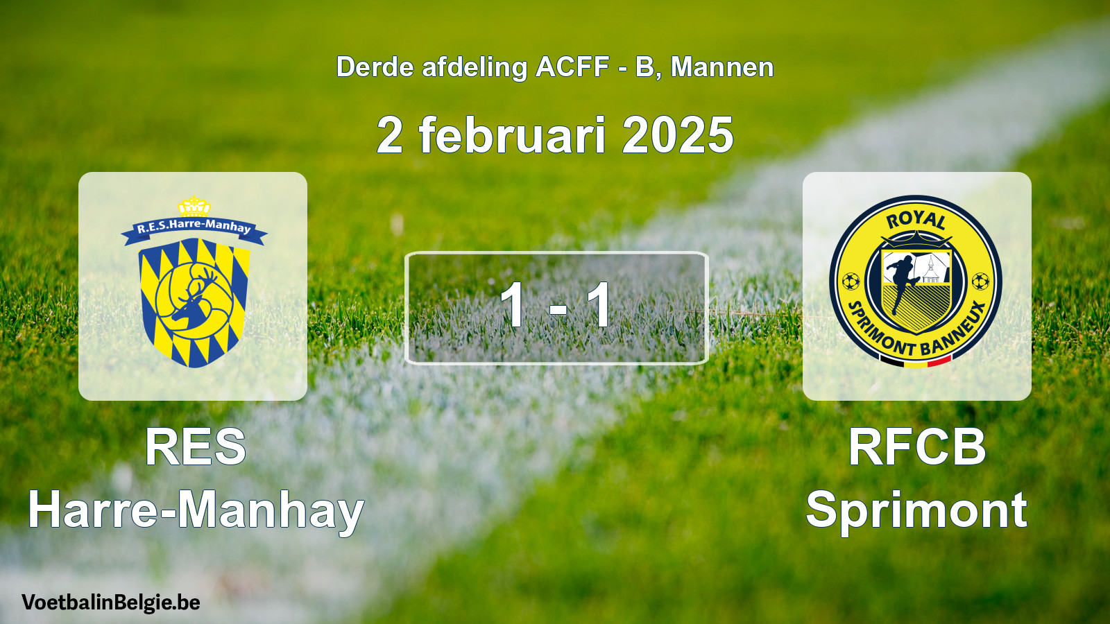 Gespeelde wedstrijd mannenvoetbal: RES Harre-Manhay - RFCB Sprimont 1 - 1 (2 februari 2025)