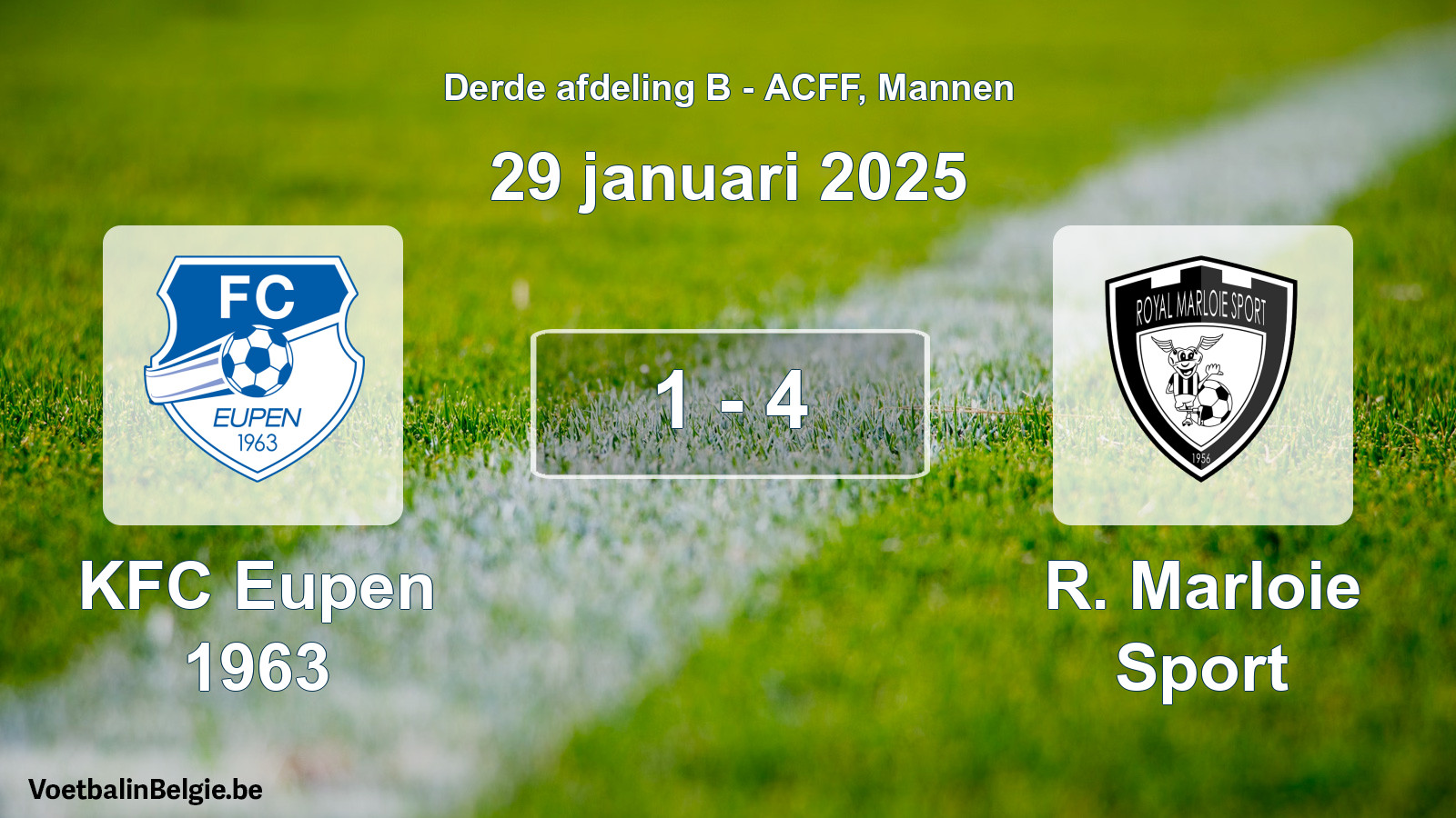 Gespieltes Spiel männer-Fußball: KFC Eupen 1963 - R. Marloie Sport 1 - 4 (29 Januar 2025)