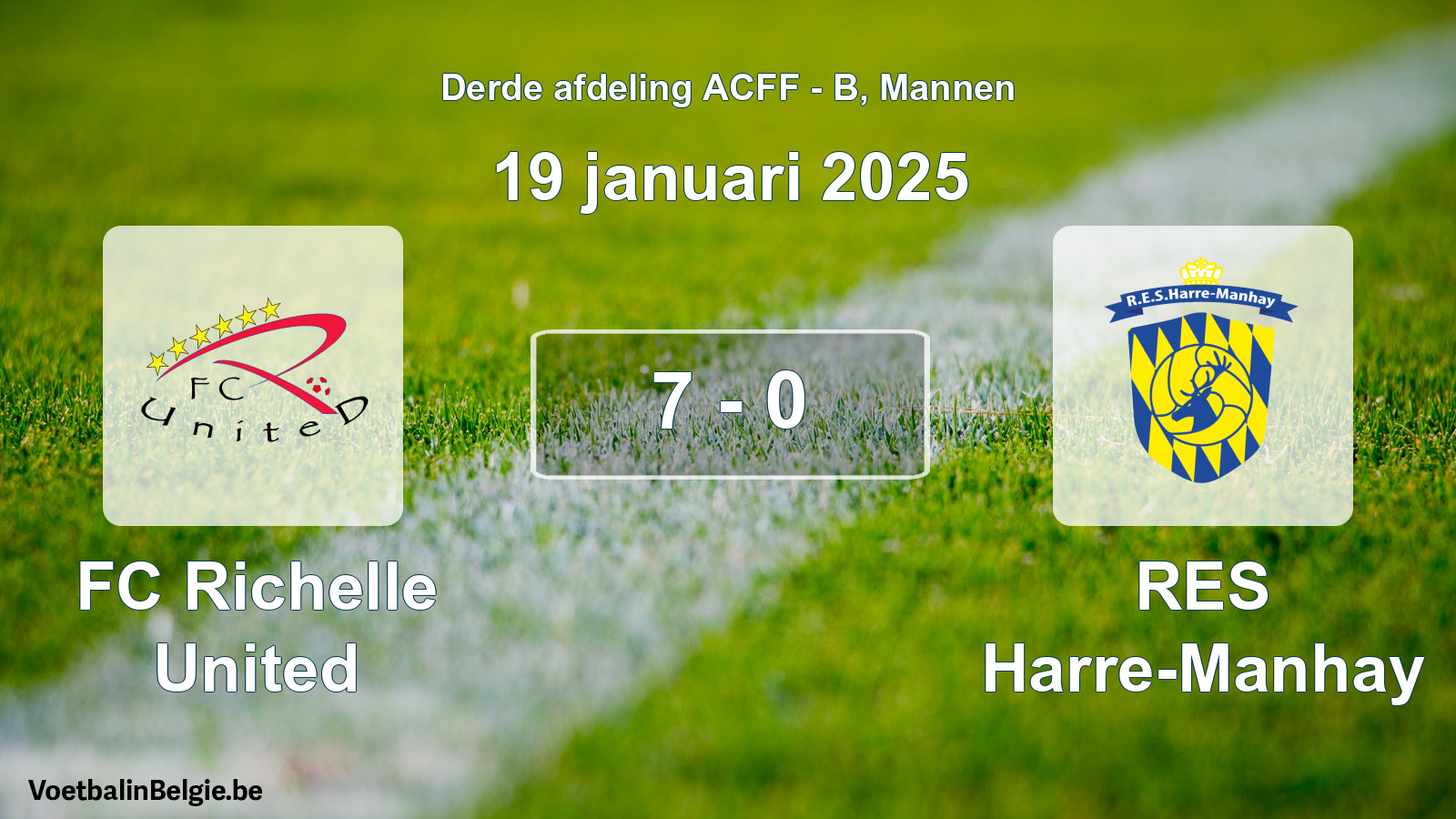 Gespeelde wedstrijd mannenvoetbal: FC Richelle United - RES Harre-Manhay 7 - 0 (19 januari 2025)