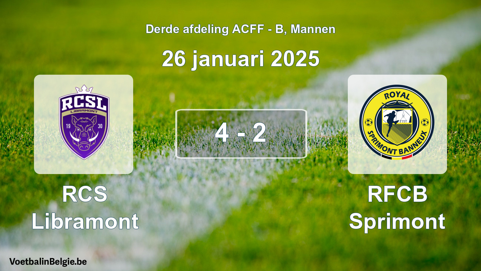 Gespeelde wedstrijd mannenvoetbal: RCS Libramont - RFCB Sprimont 4 - 2 (26 januari 2025)