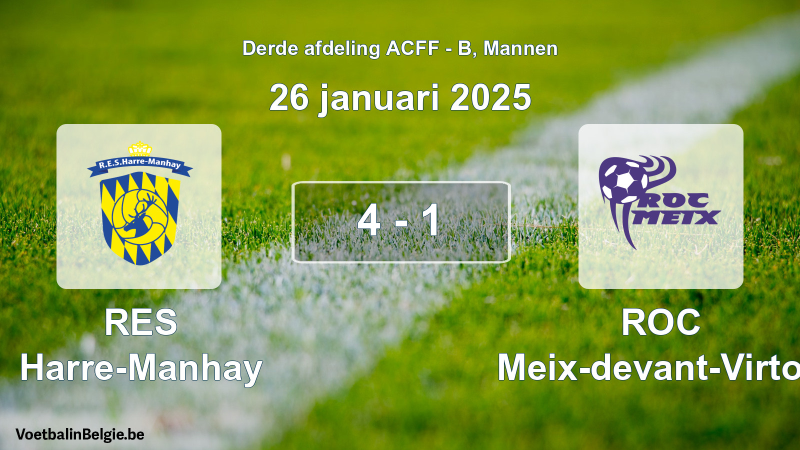 Gespeelde wedstrijd mannenvoetbal: RES Harre-Manhay - ROC Meix-devant-Virton 4 - 1 (26 januari 2025)