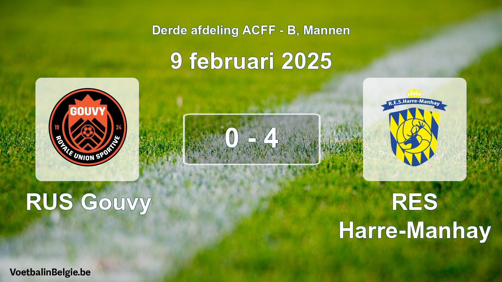 Gespeelde wedstrijd mannenvoetbal: RUS Gouvy - RES Harre-Manhay 0 - 4 (9 februari 2025)