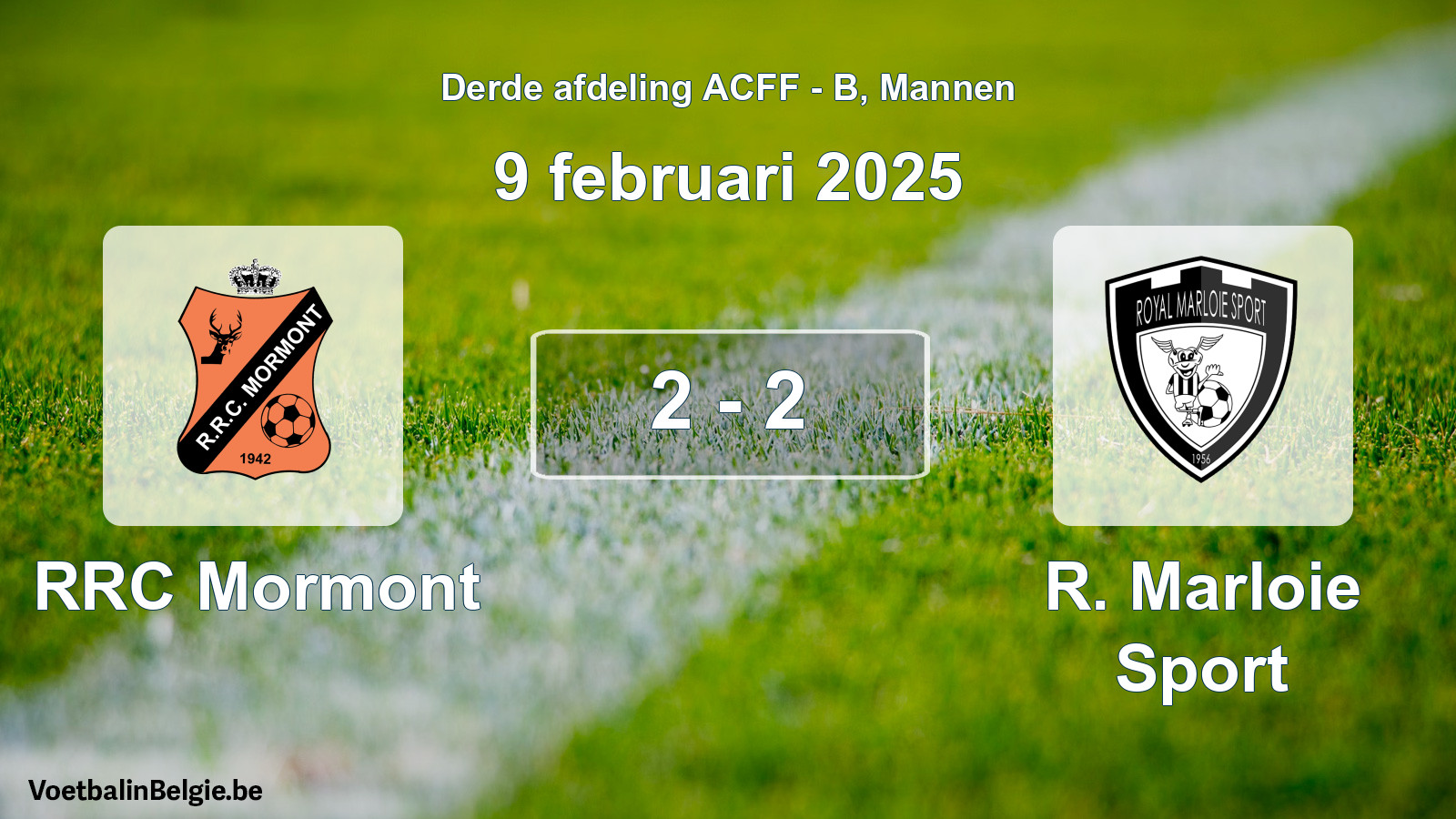 Gespeelde wedstrijd mannenvoetbal: RRC Mormont - R. Marloie Sport 2 - 2 (9 februari 2025)