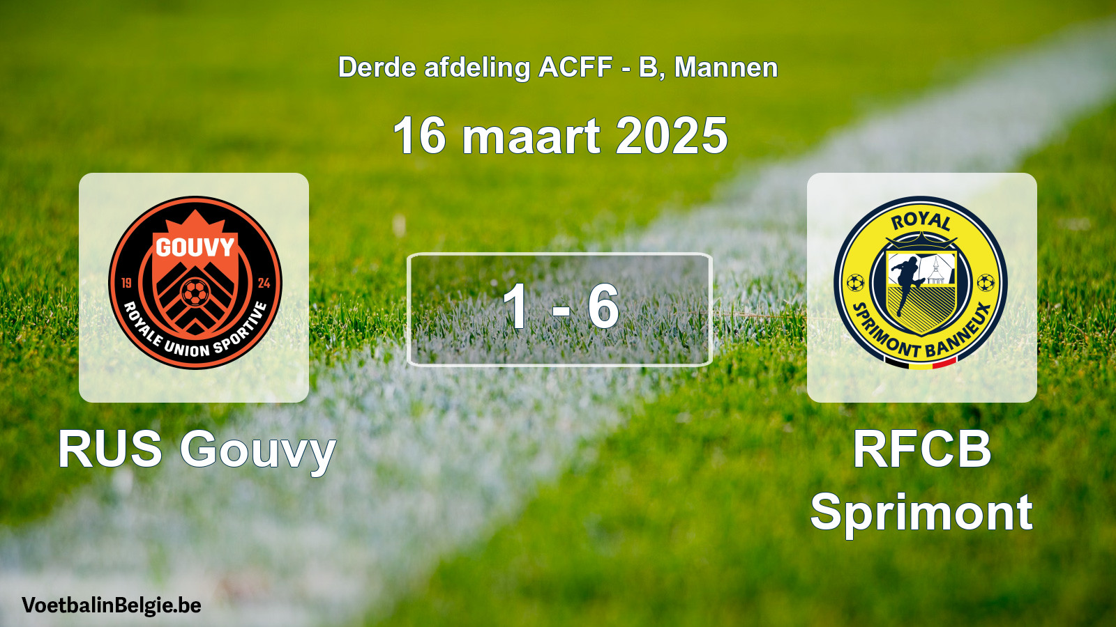 Gespeelde wedstrijd mannenvoetbal: RUS Gouvy - RFCB Sprimont 1 - 6 (16 maart 2025)