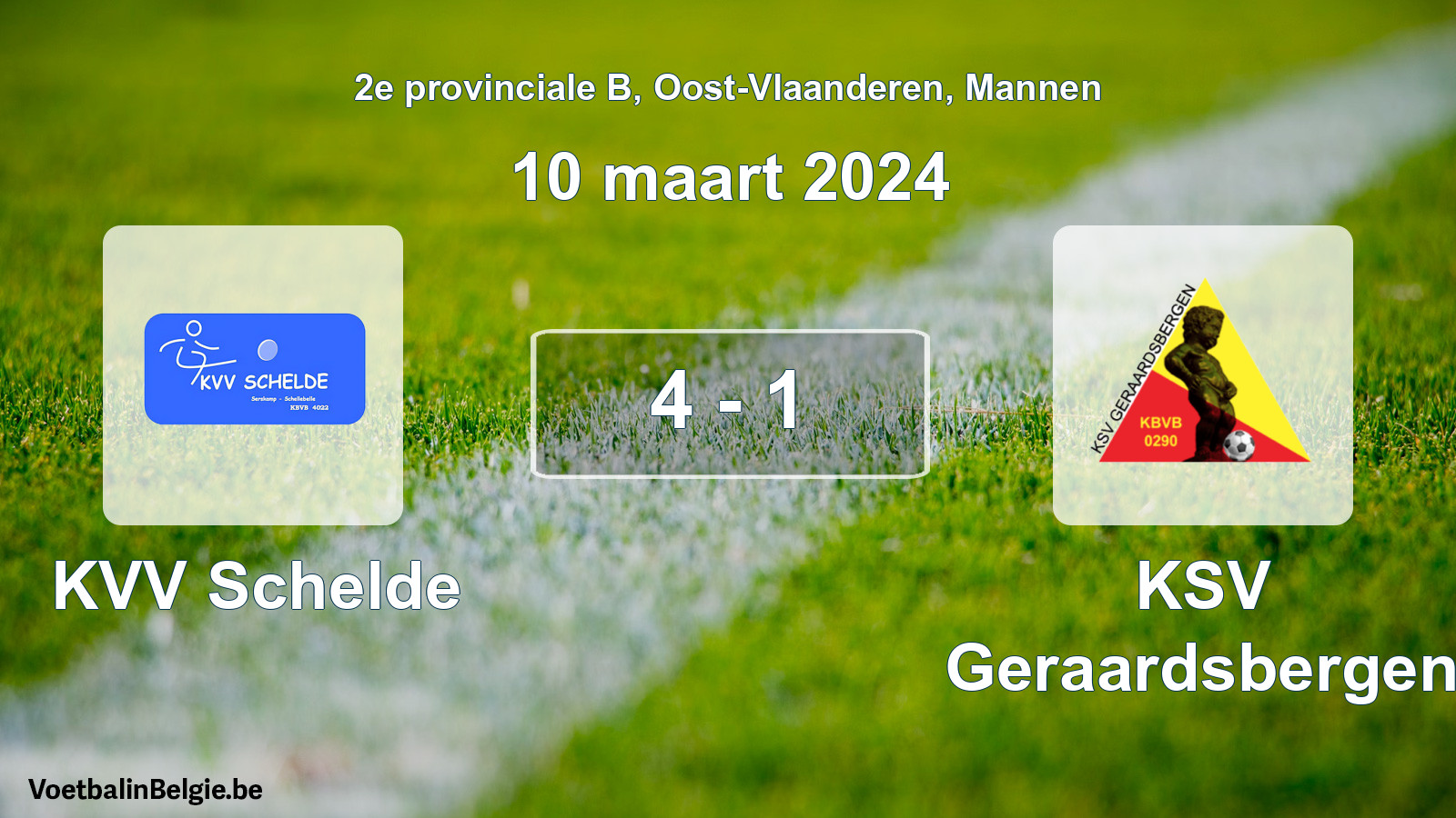 Gespeelde wedstrijd mannenvoetbal: KVV Schelde - KSV Geraardsbergen 4 - 1 (10 maart 2024)