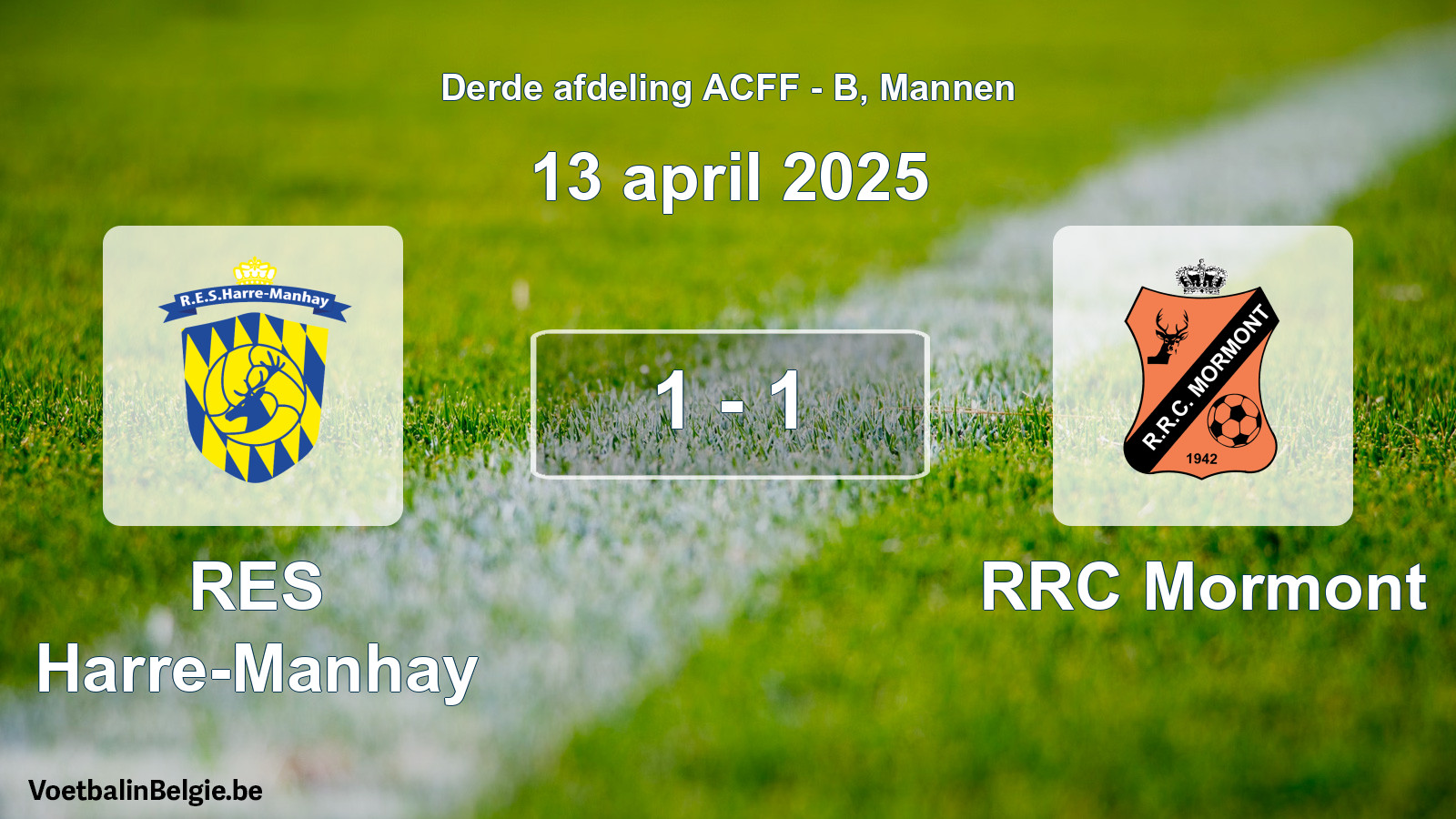 Gespeelde wedstrijd mannenvoetbal: RES Harre-Manhay - RRC Mormont 1 - 1 (13 april 2025)