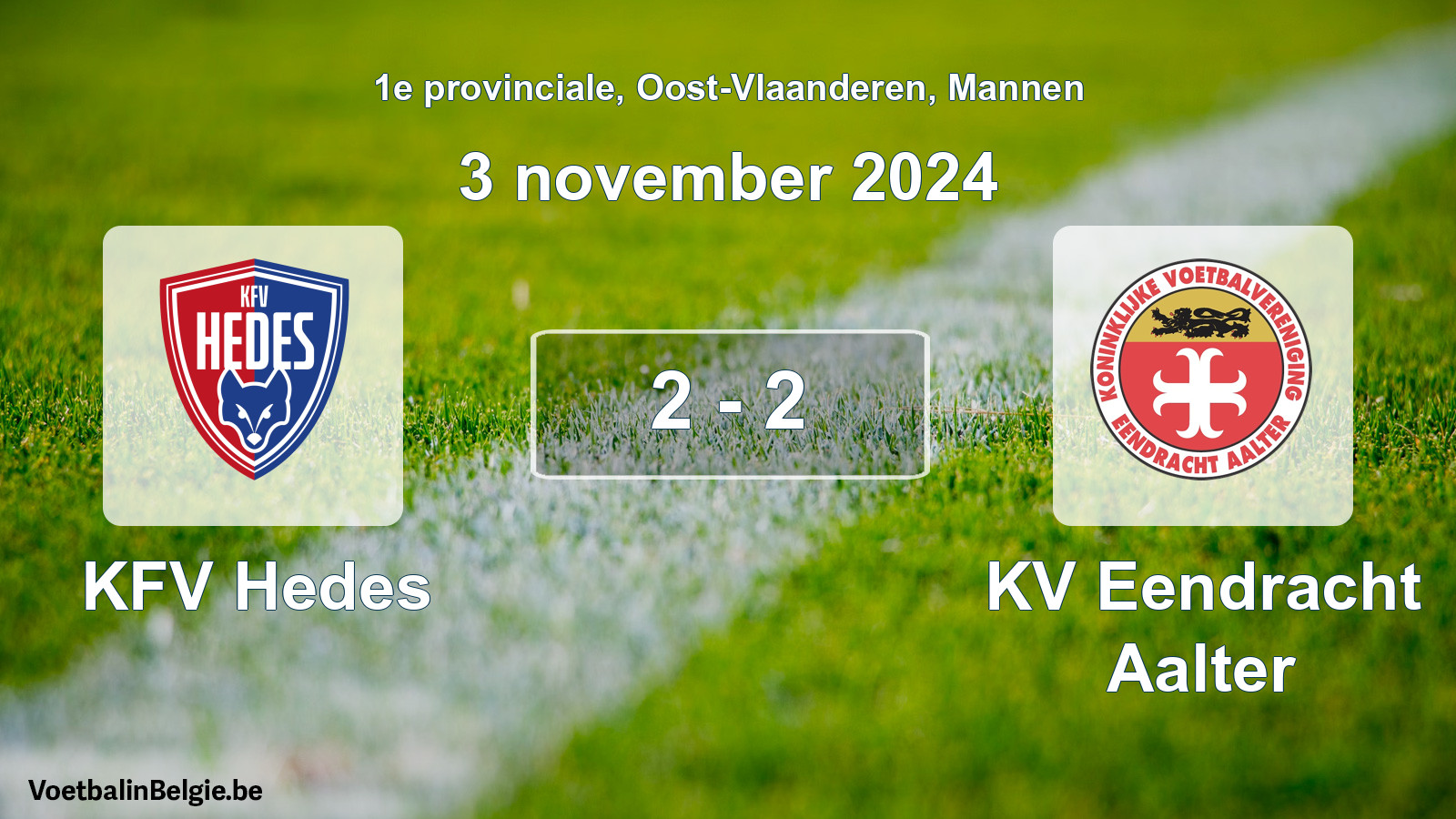 Gespeelde wedstrijd mannenvoetbal: KFV Hedes - KV Eendracht Aalter 2 - 2 (3 november 2024)