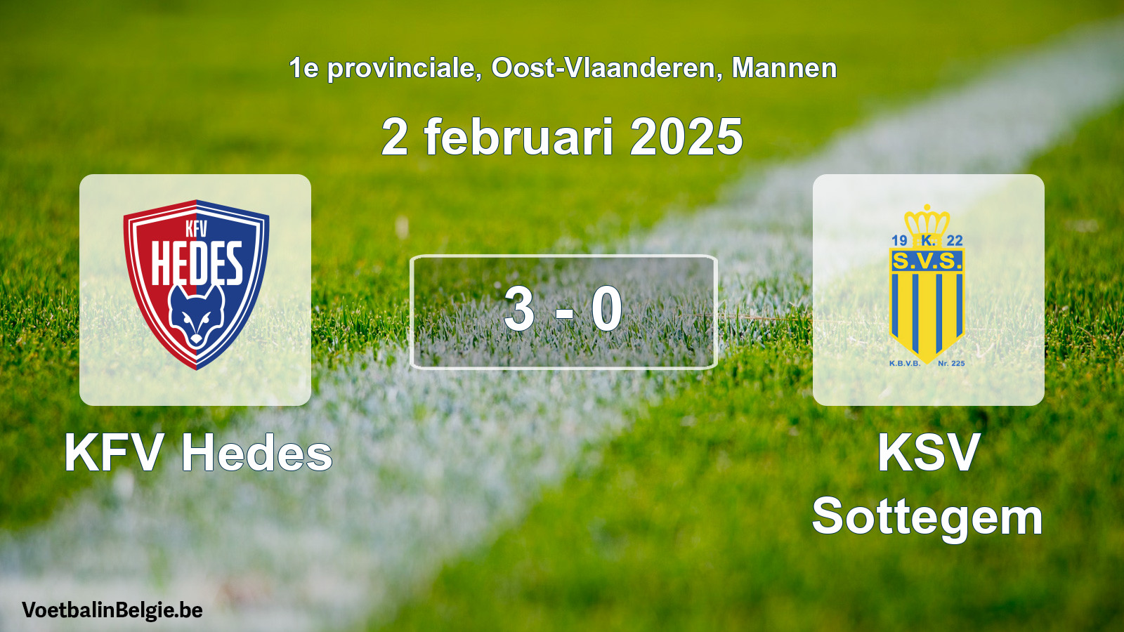 Gespeelde wedstrijd mannenvoetbal: KFV Hedes - KSV Sottegem 3 - 0 (2 februari 2025)