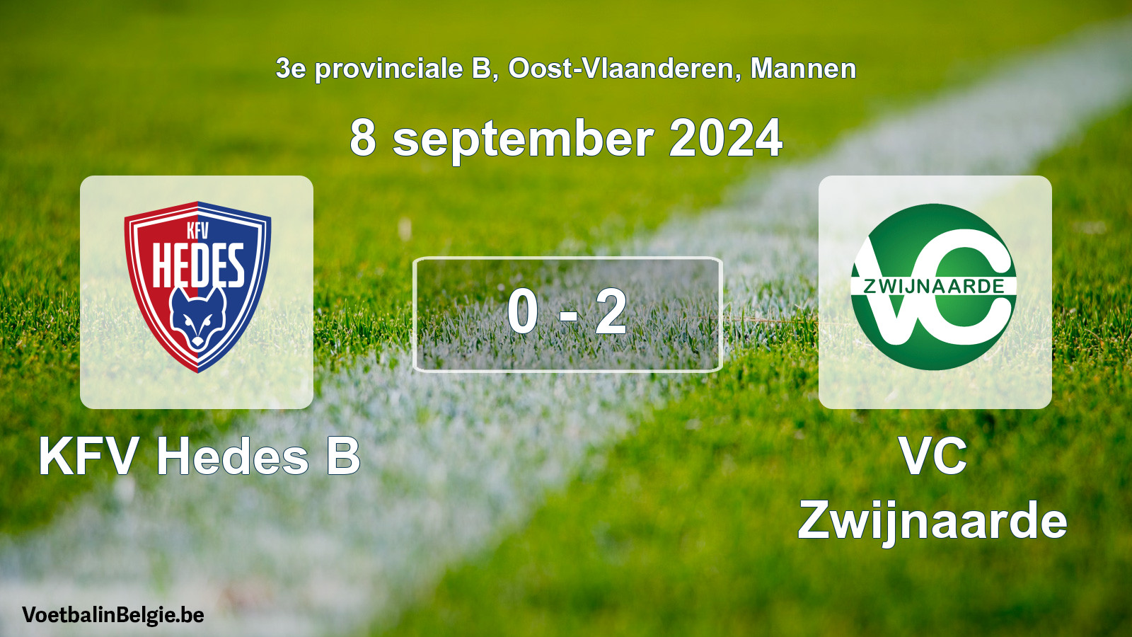 Gespeelde wedstrijd mannenvoetbal: KFV Hedes B - VC Zwijnaarde 0 - 2 (8 september 2024)