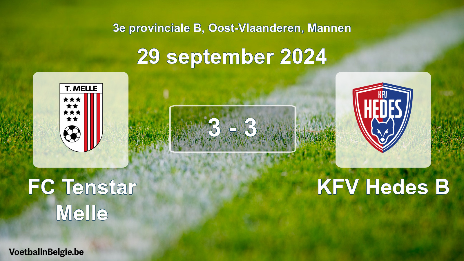 Gespeelde wedstrijd mannenvoetbal: FC Tenstar Melle - KFV Hedes B 3 - 3 (29 september 2024)