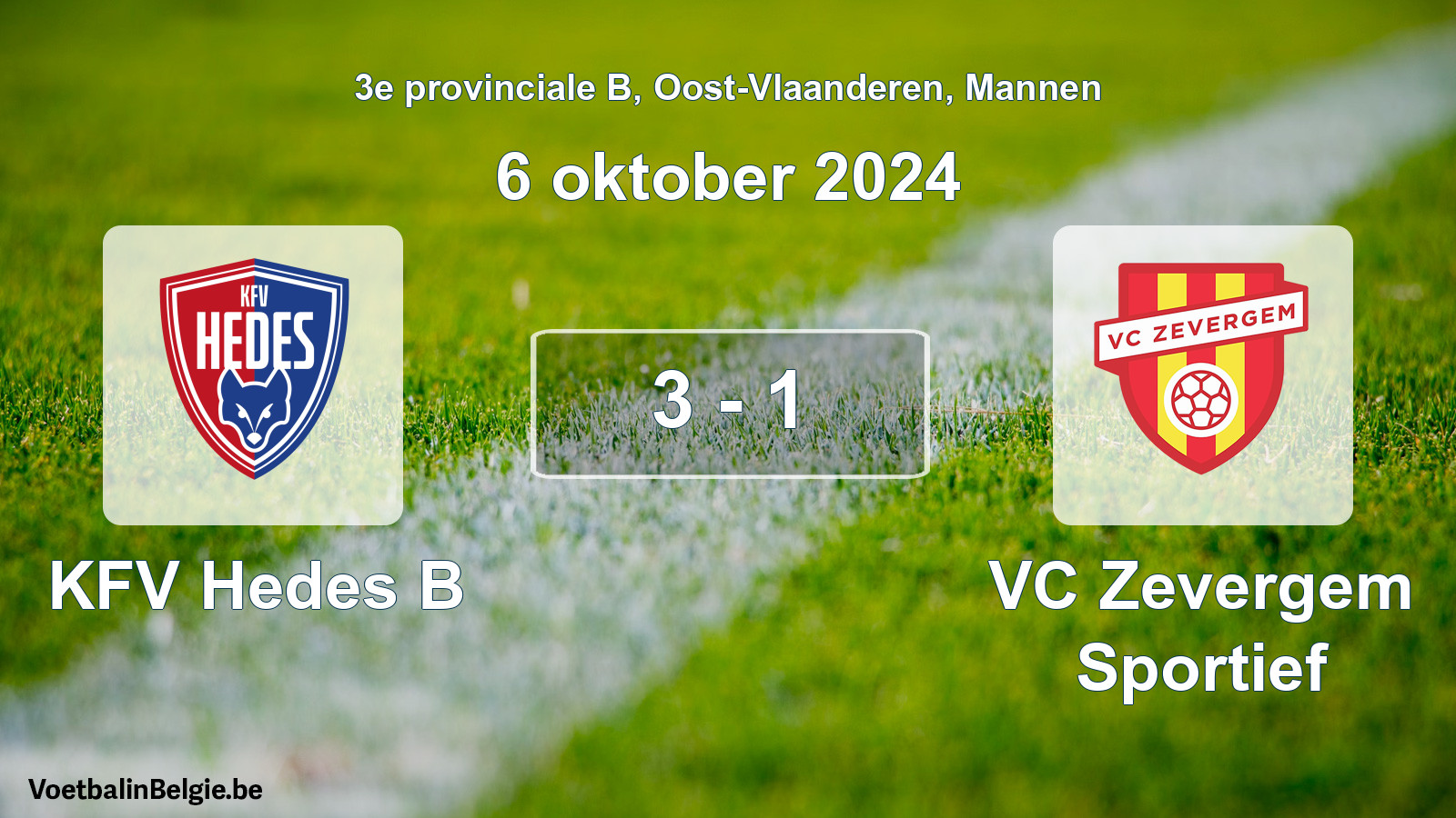 Gespeelde wedstrijd mannenvoetbal: KFV Hedes B - VC Zevergem Sportief 3 - 1 (6 oktober 2024)