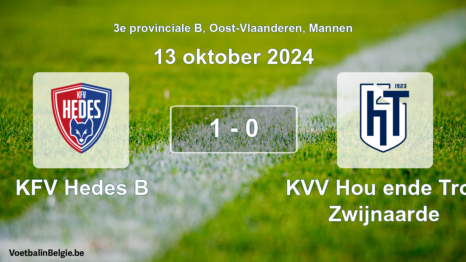 Gespeelde wedstrijd mannenvoetbal: KFV Hedes B - KVV Hou ende Trou Zwijnaarde 1 - 0 (13 oktober 2024)