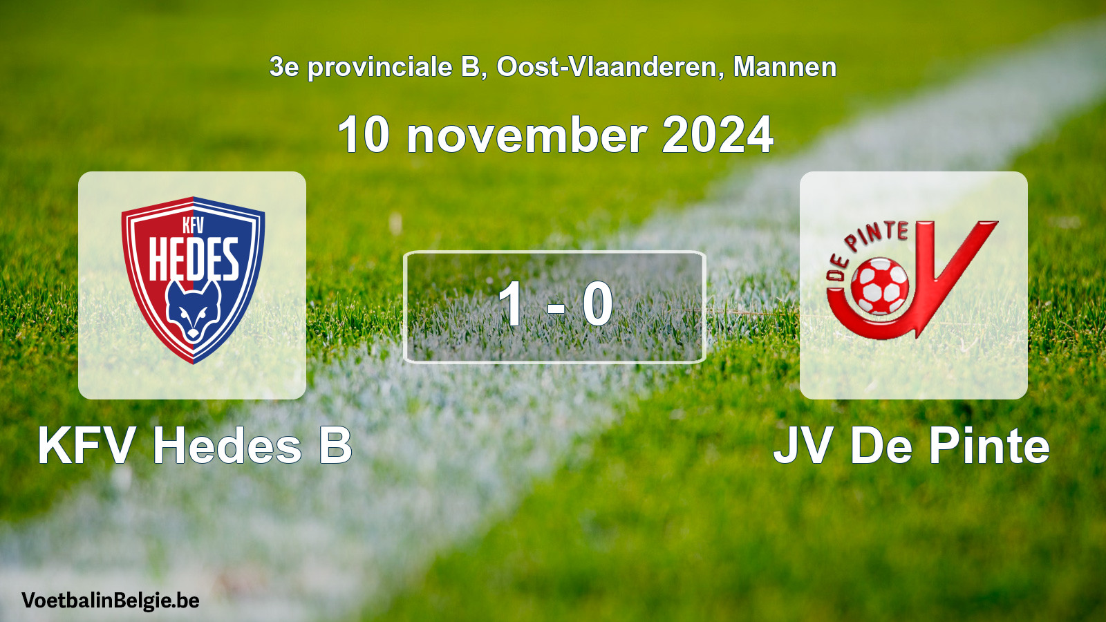 Gespeelde wedstrijd mannenvoetbal: KFV Hedes B - JV De Pinte 1 - 0 (10 november 2024)