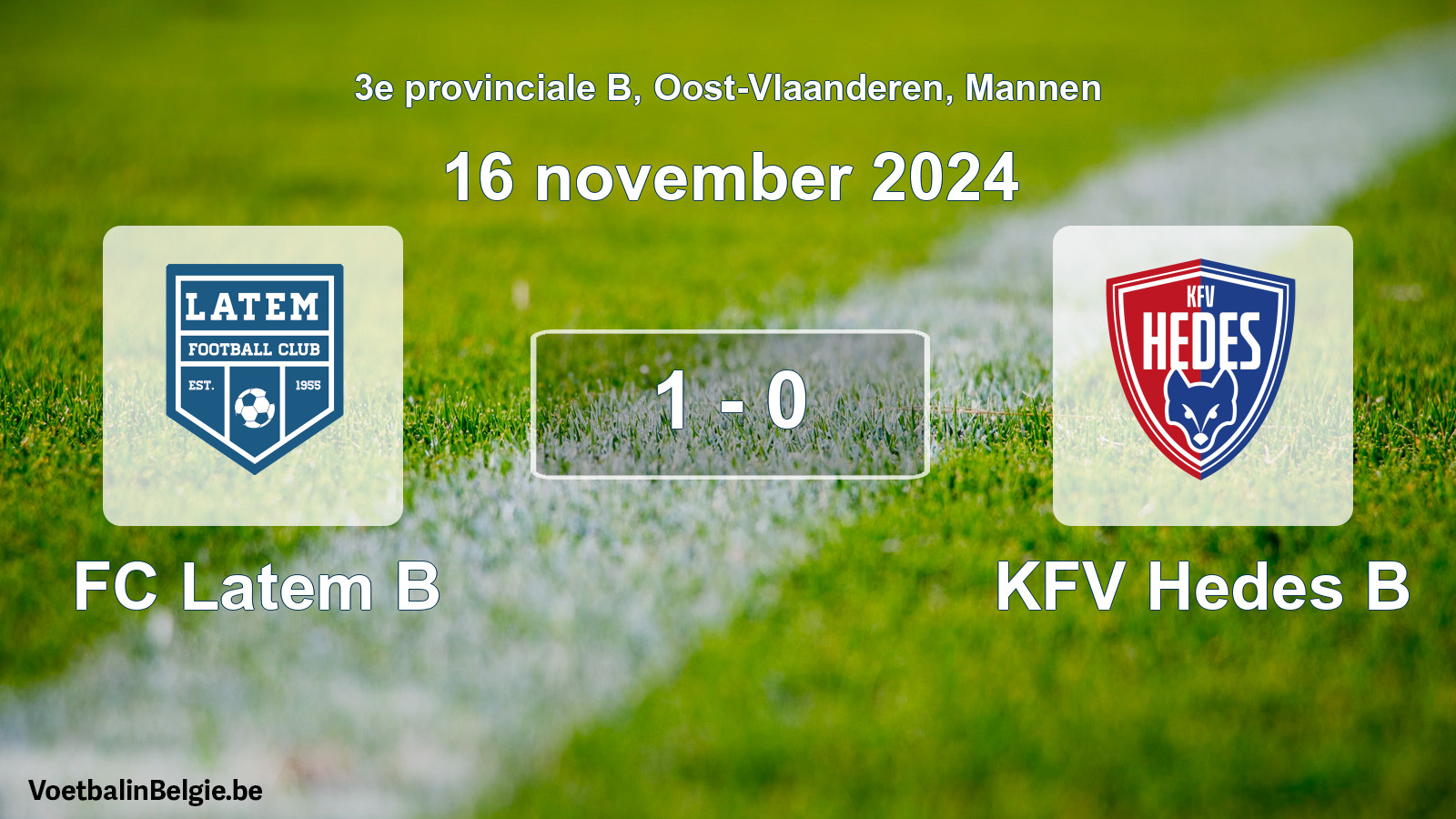 Gespeelde wedstrijd mannenvoetbal: FC Latem B - KFV Hedes B 1 - 0 (16 november 2024)
