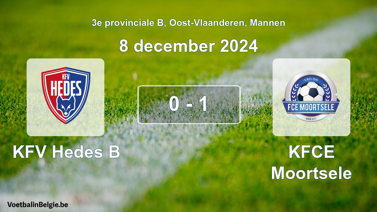Gespeelde wedstrijd mannenvoetbal: KFV Hedes B - KFCE Moortsele 0 - 1 (8 december 2024)