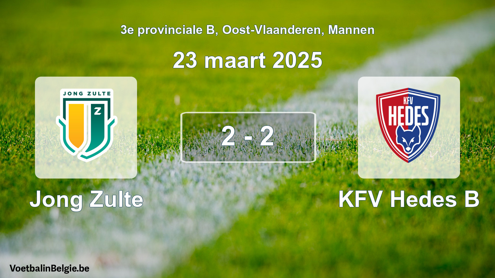 Gespeelde wedstrijd mannenvoetbal: Jong Zulte - KFV Hedes B 2 - 2 (23 maart 2025)