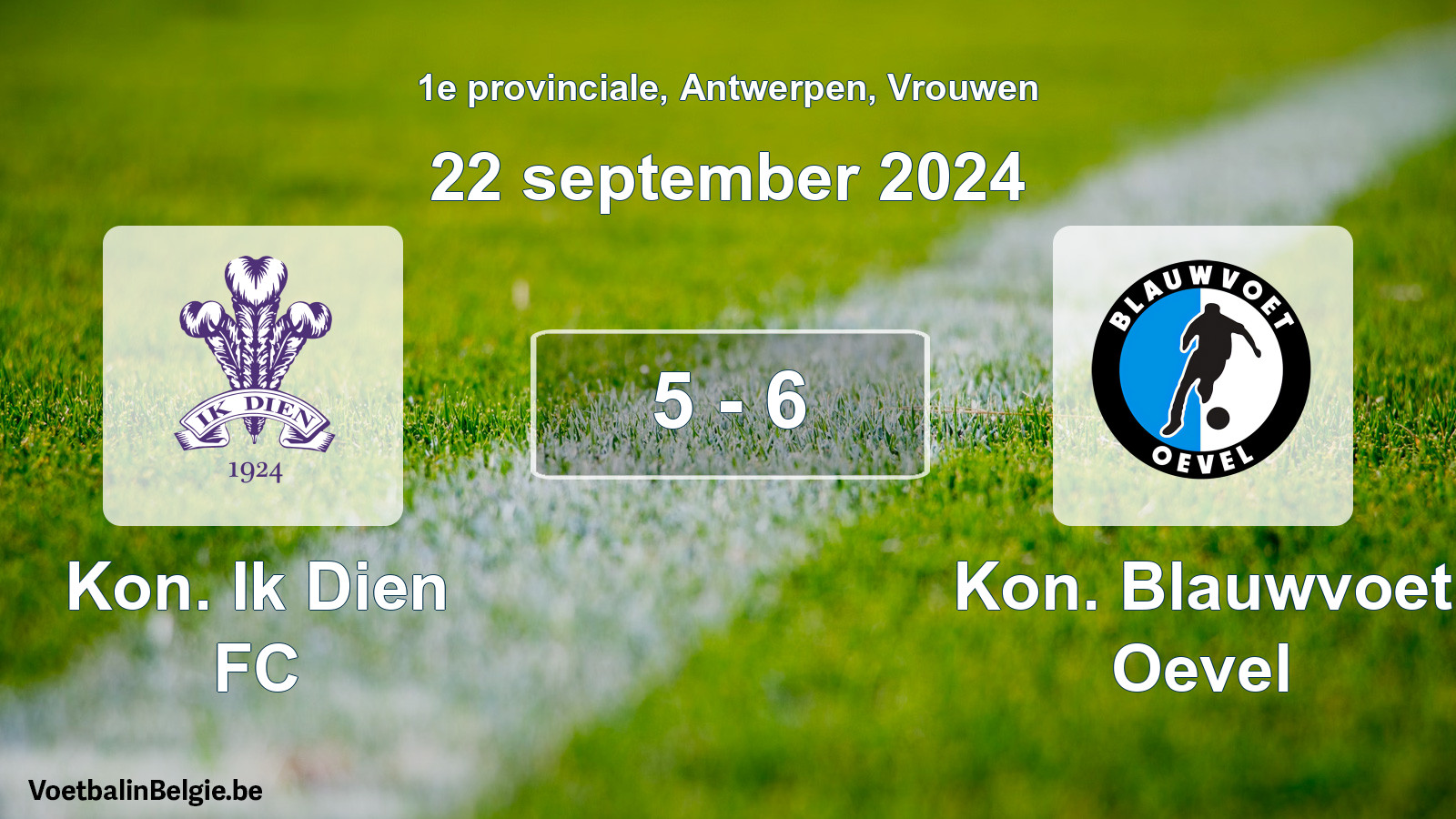 Gespeelde wedstrijd vrouwenvoetbal: Kon. Ik Dien FC - Kon. Blauwvoet Oevel 5 - 6 (22 september 2024)
