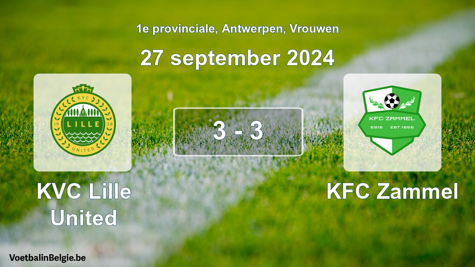 Gespeelde wedstrijd vrouwenvoetbal: KVC Lille United - KFC Zammel 3 - 3 (27 september 2024)