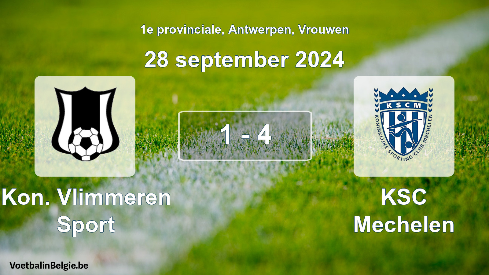 Played match women football: Kon. Vlimmeren Sport - KSC Mechelen 1 - 4 (28 September 2024)