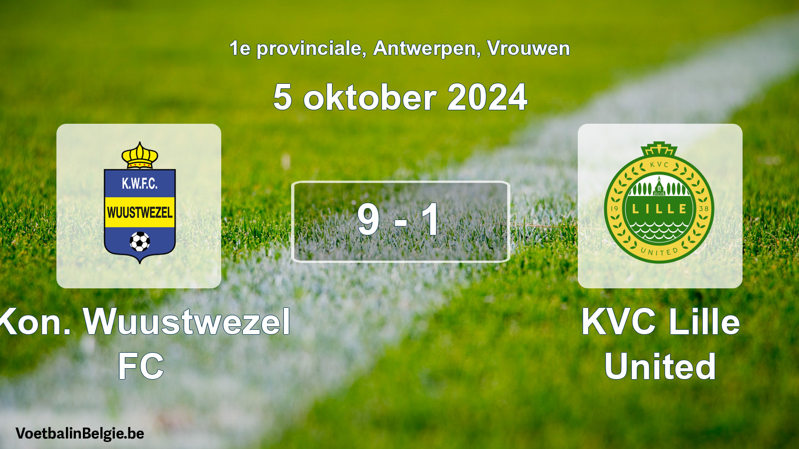 Gespeelde wedstrijd vrouwenvoetbal: Kon. Wuustwezel FC - KVC Lille United 9 - 1 (5 oktober 2024)