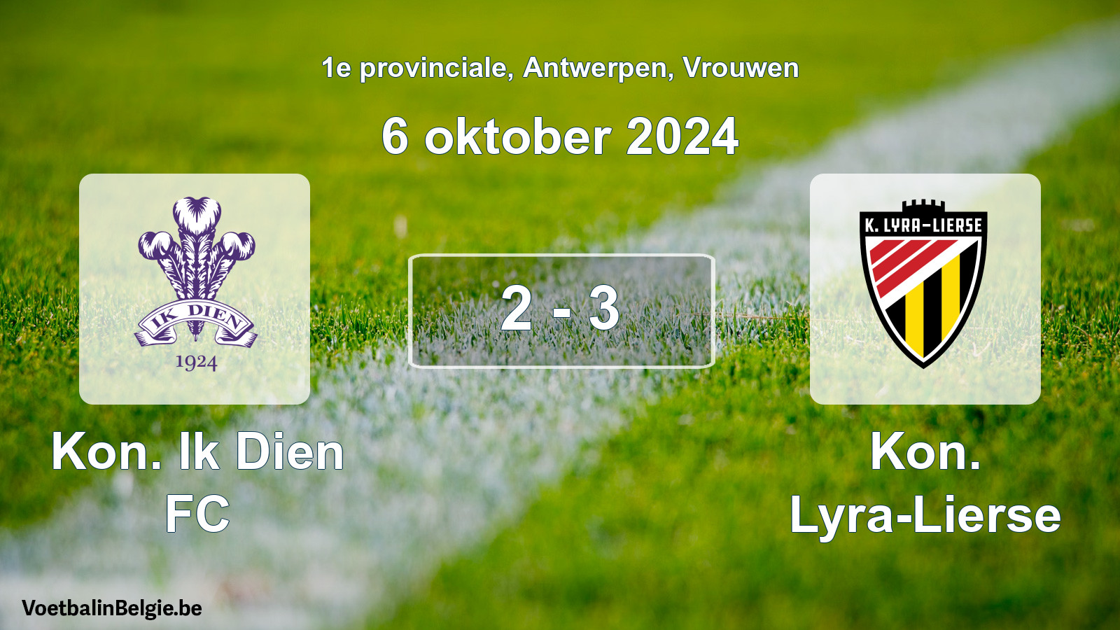 Gespeelde wedstrijd vrouwenvoetbal: Kon. Ik Dien FC - Kon. Lyra-Lierse 2 - 3 (6 oktober 2024)
