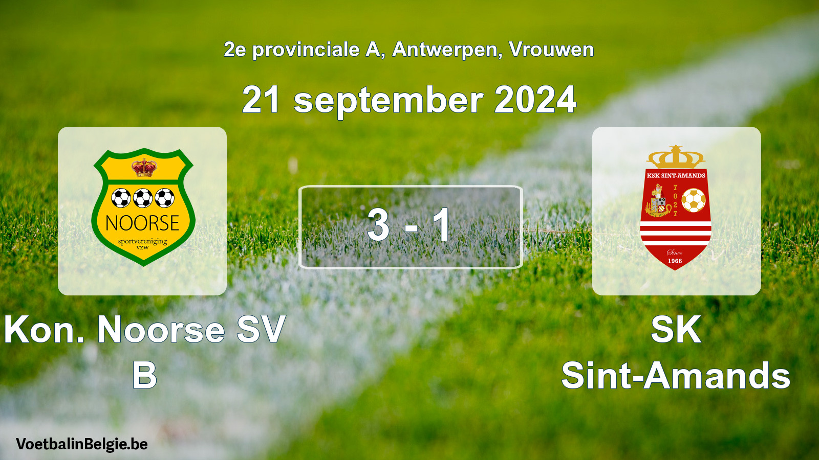 Gespeelde wedstrijd vrouwenvoetbal: Kon. Noorse SV B - SK Sint-Amands 3 - 1 (21 september 2024)